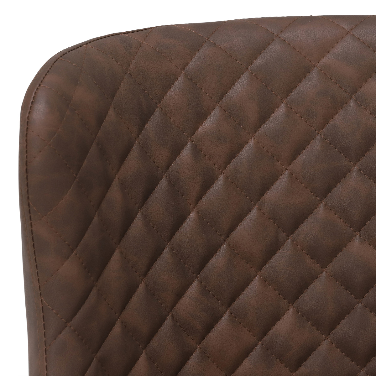 Rivington Brown Faux Leather Quilted Counter Stool, Vintage Dark Brown PU and Black Legs