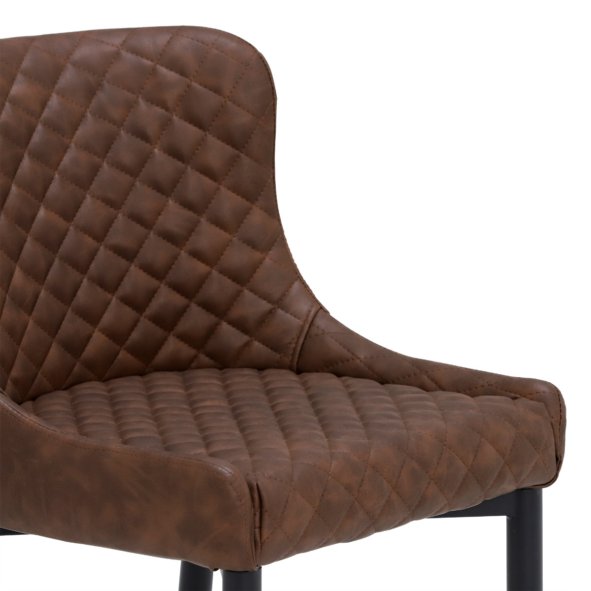 Rivington Brown Faux Leather Quilted Counter Stool, Vintage Dark Brown PU and Black Legs