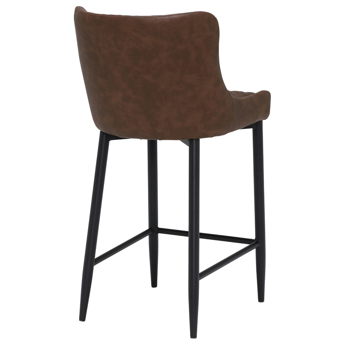 Rivington Brown Faux Leather Quilted Counter Stool, Vintage Dark Brown PU and Black Legs