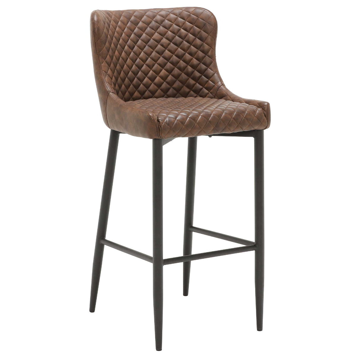 Rivington Brown Faux Leather Quilted Bar Stool, Dark Brown PU and Black Legs