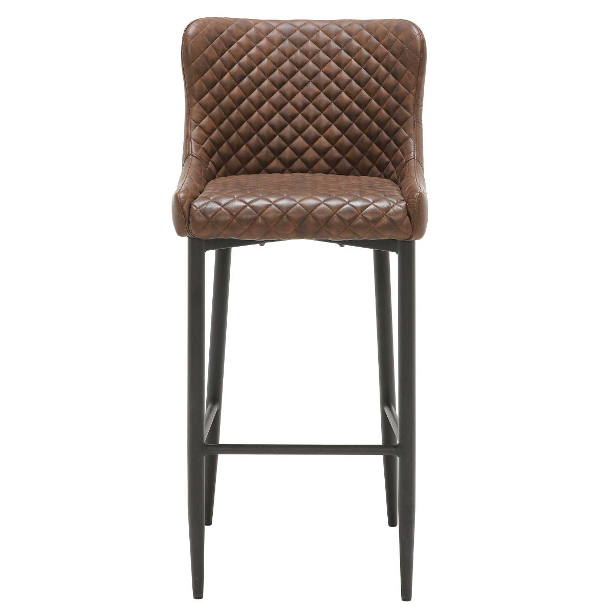 Rivington Brown Faux Leather Quilted Bar Stool, Dark Brown PU and Black Legs