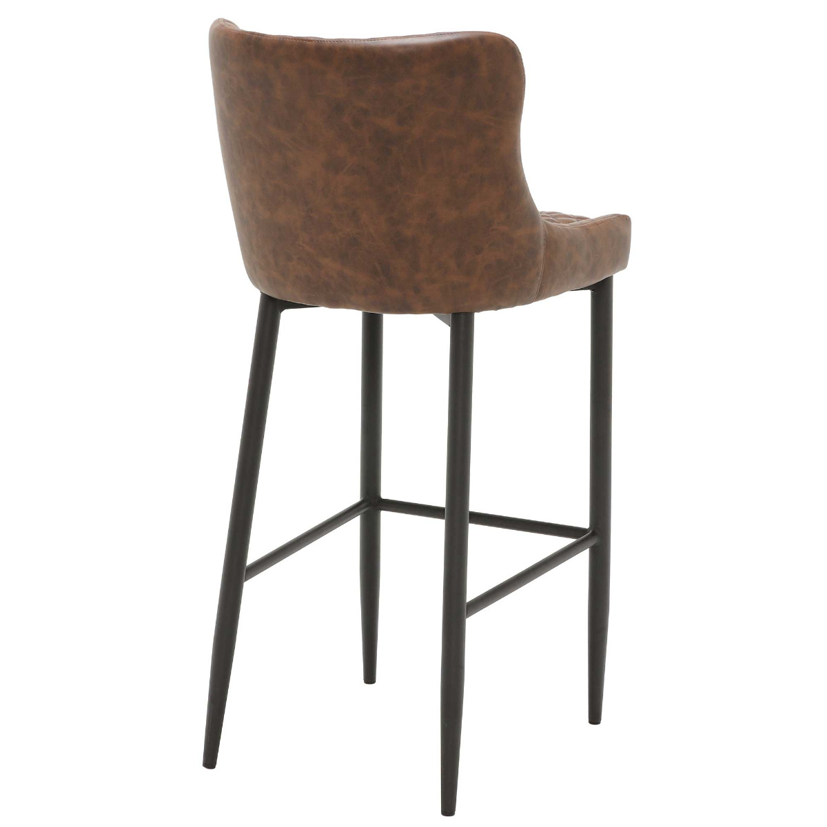 Rivington Brown Faux Leather Quilted Bar Stool, Dark Brown PU and Black Legs