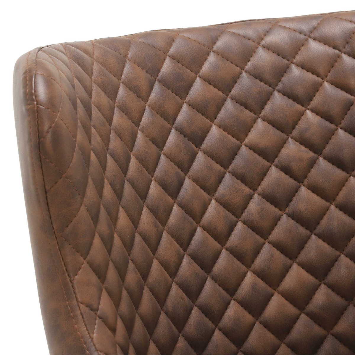Rivington Brown Faux Leather Quilted Bar Stool, Dark Brown PU and Black Legs