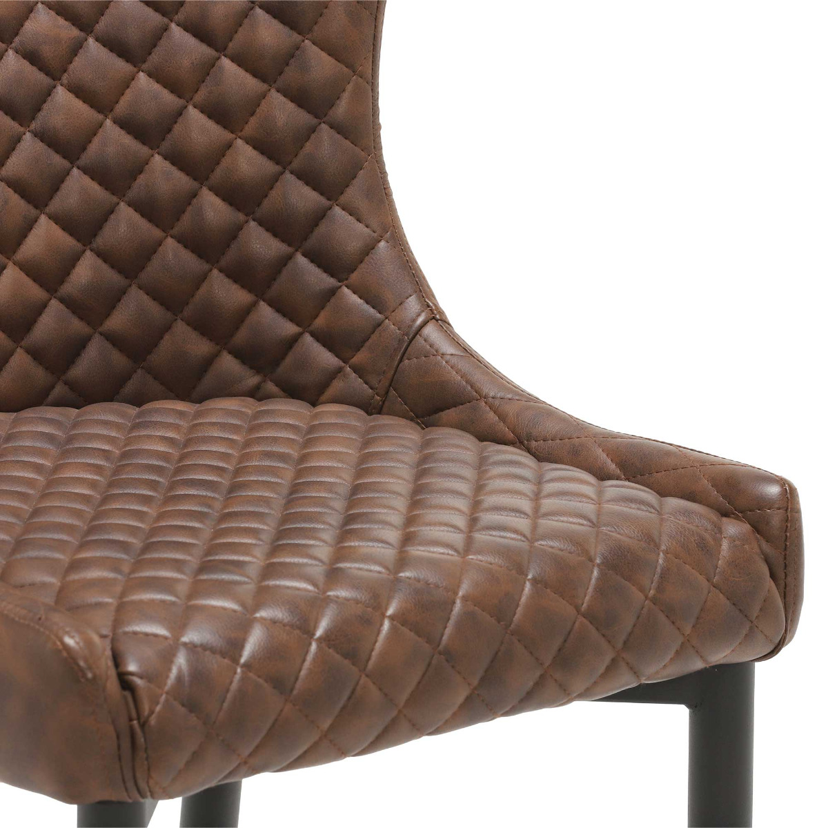 Rivington Brown Faux Leather Quilted Bar Stool, Dark Brown PU and Black Legs