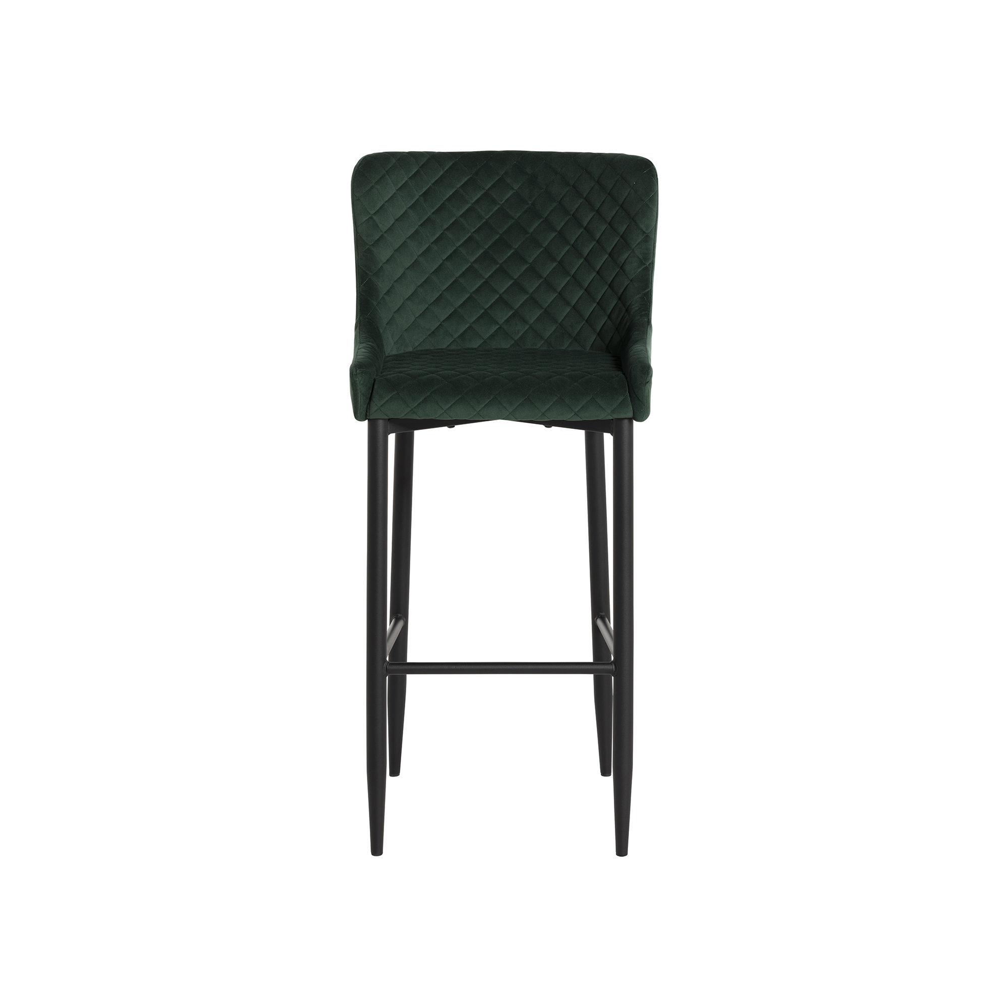 Rivington Green Velvet Quilted Bar Stool, Dark Green Velvet Fabric and Black Legs