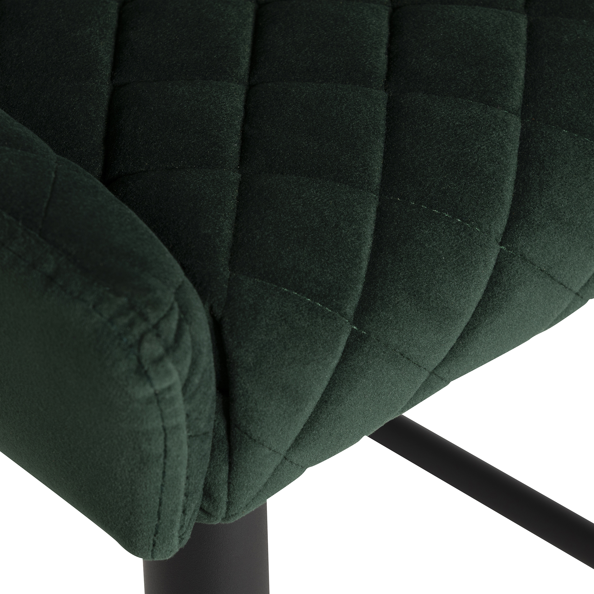 Rivington Green Velvet Quilted Bar Stool, Dark Green Velvet Fabric and Black Legs