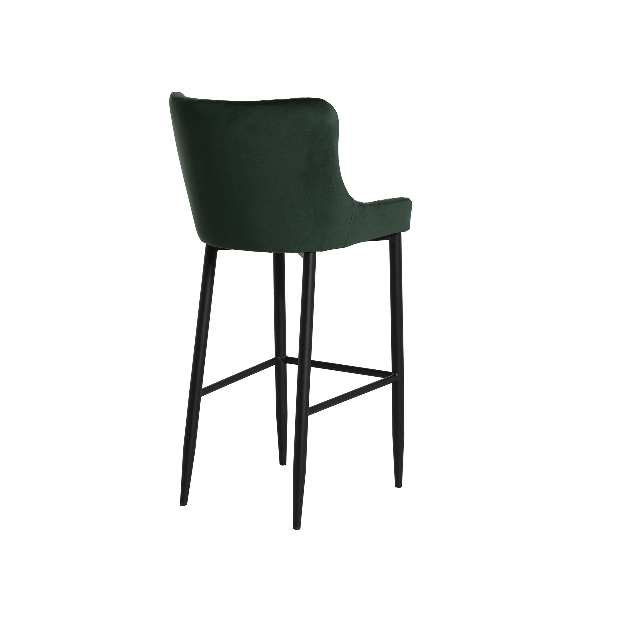 Rivington Green Velvet Quilted Bar Stool, Dark Green Velvet Fabric and Black Legs