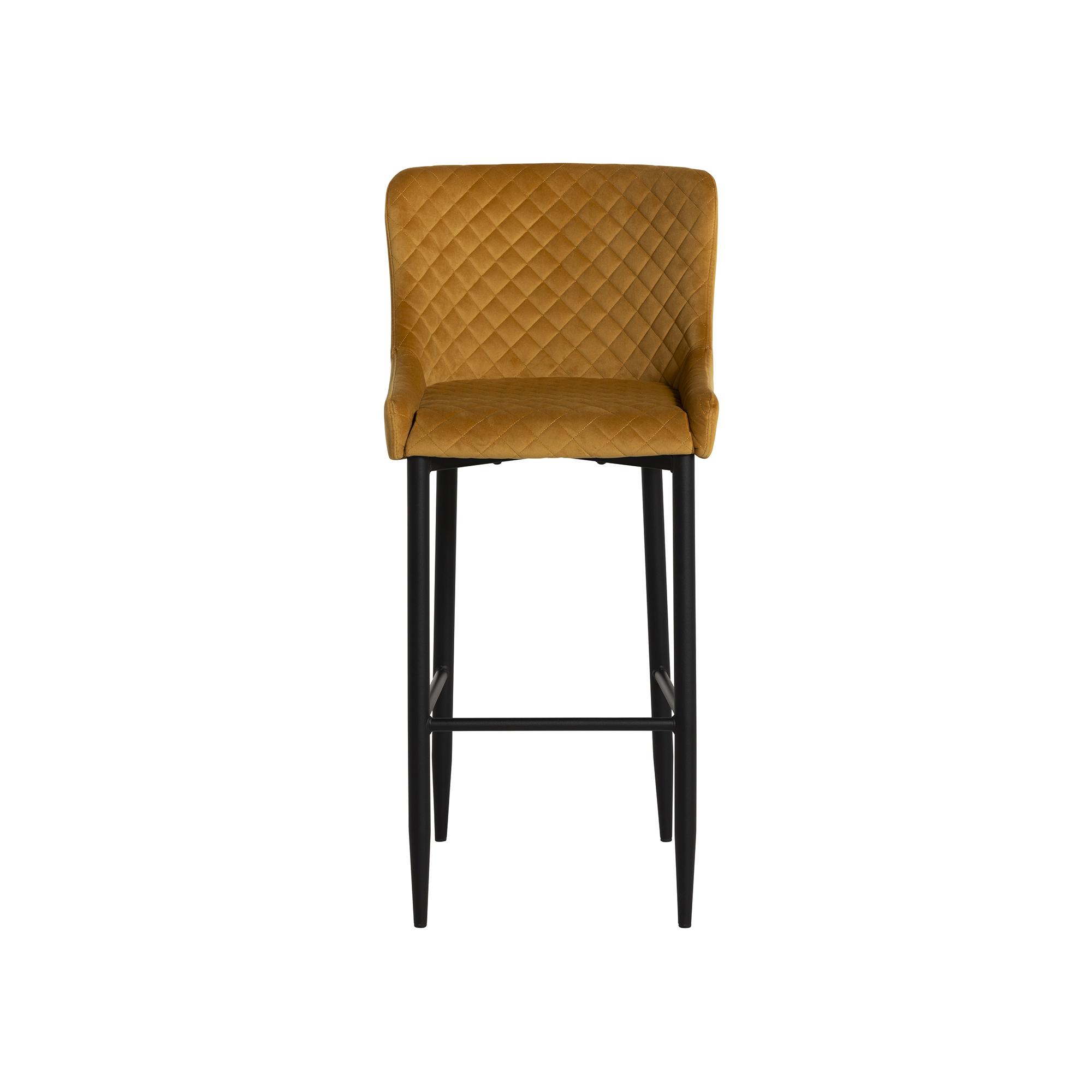 Rivington Golden Velvet Quilted Bar Stool, Mustard Velvet and Black Legs