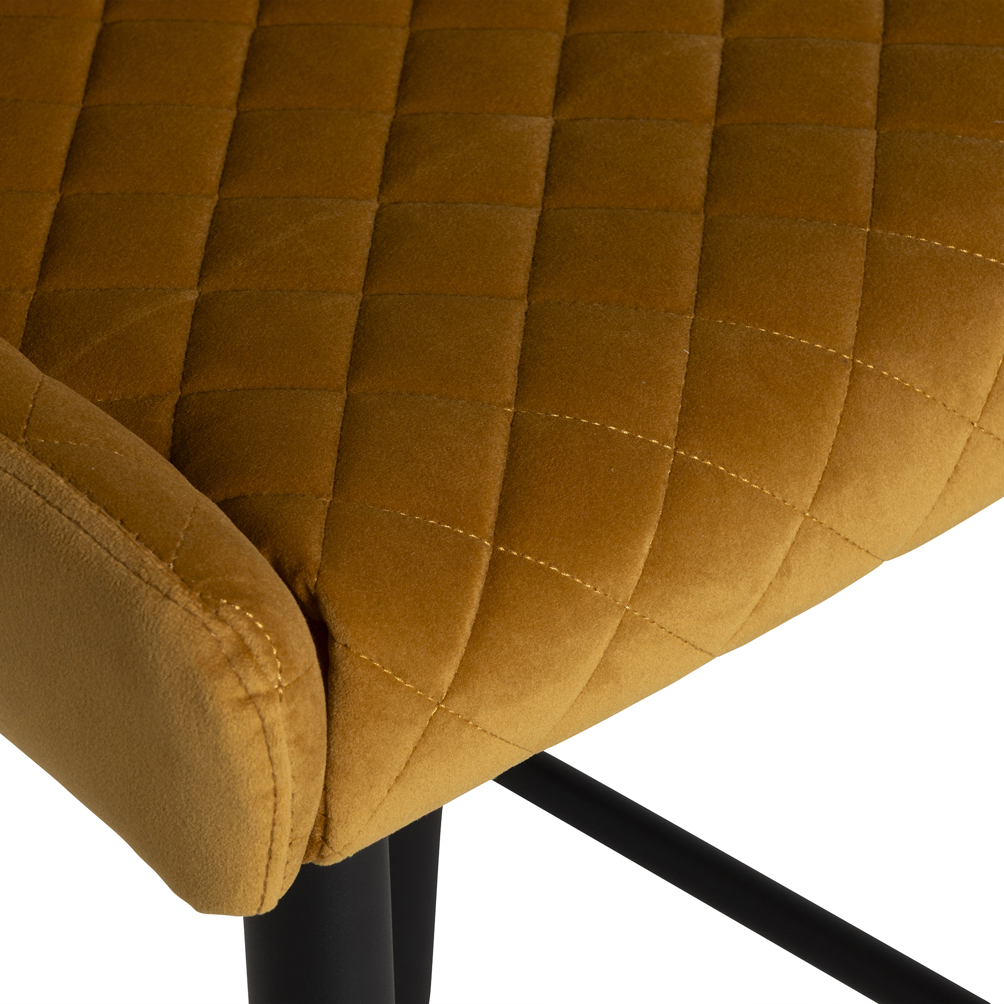 Rivington Golden Velvet Quilted Bar Stool, Mustard Velvet and Black Legs