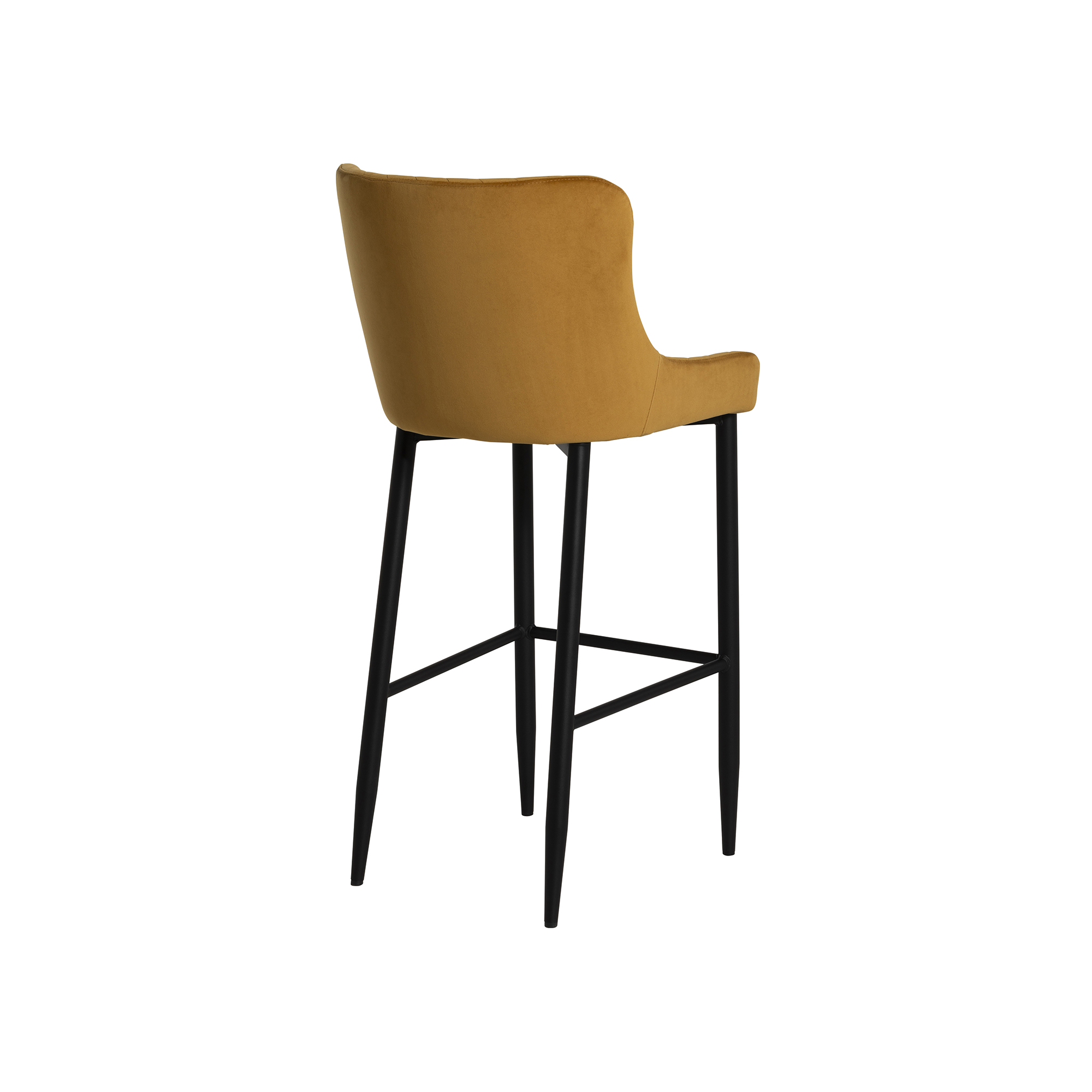 Rivington Golden Velvet Quilted Bar Stool, Mustard Velvet and Black Legs