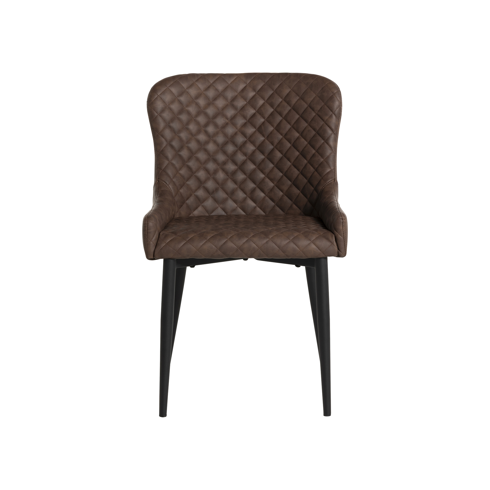 Rivington Brown Faux Leather Quilted Dining Chair, Brown PU and Black Legs