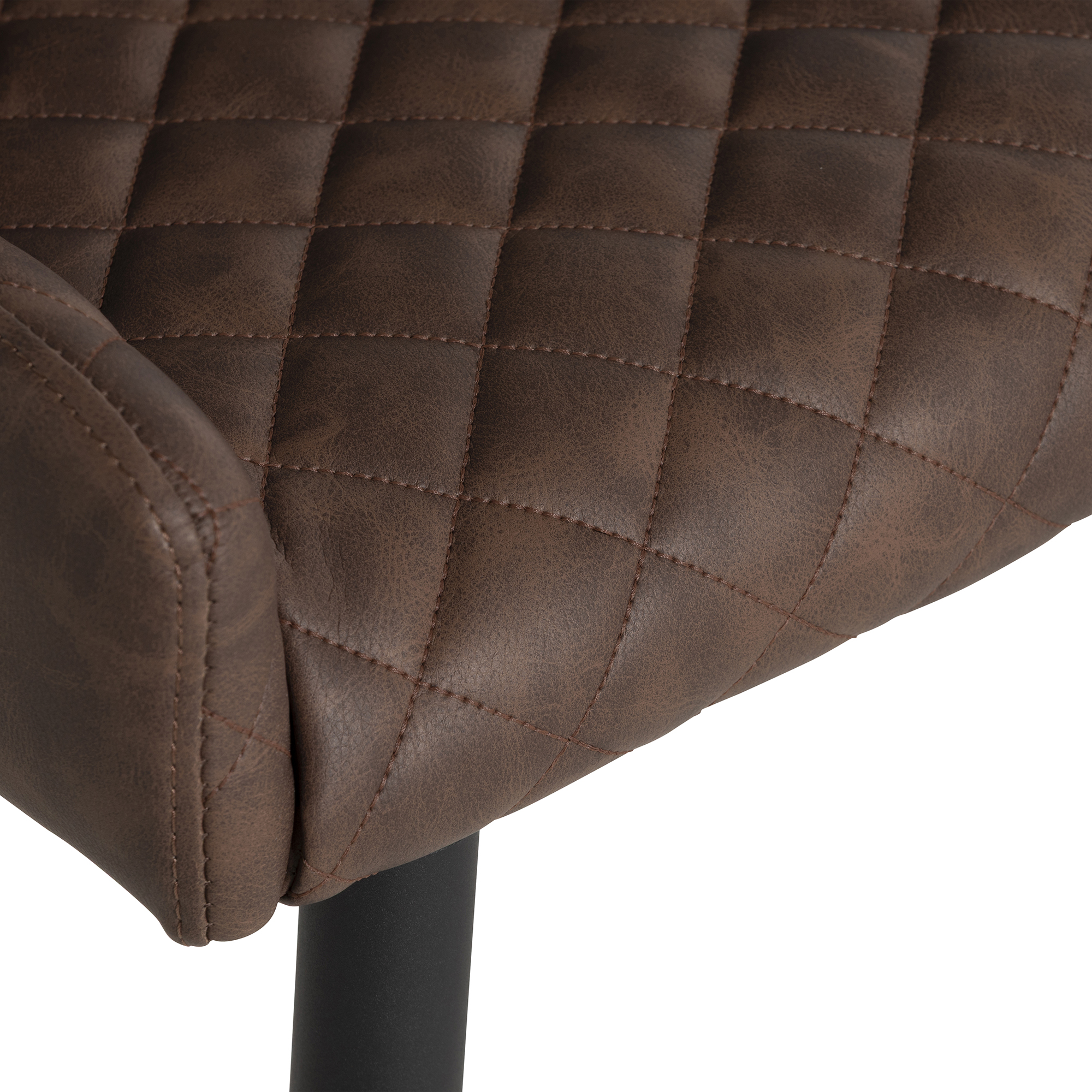 Rivington Brown Faux Leather Quilted Dining Chair, Brown PU and Black Legs