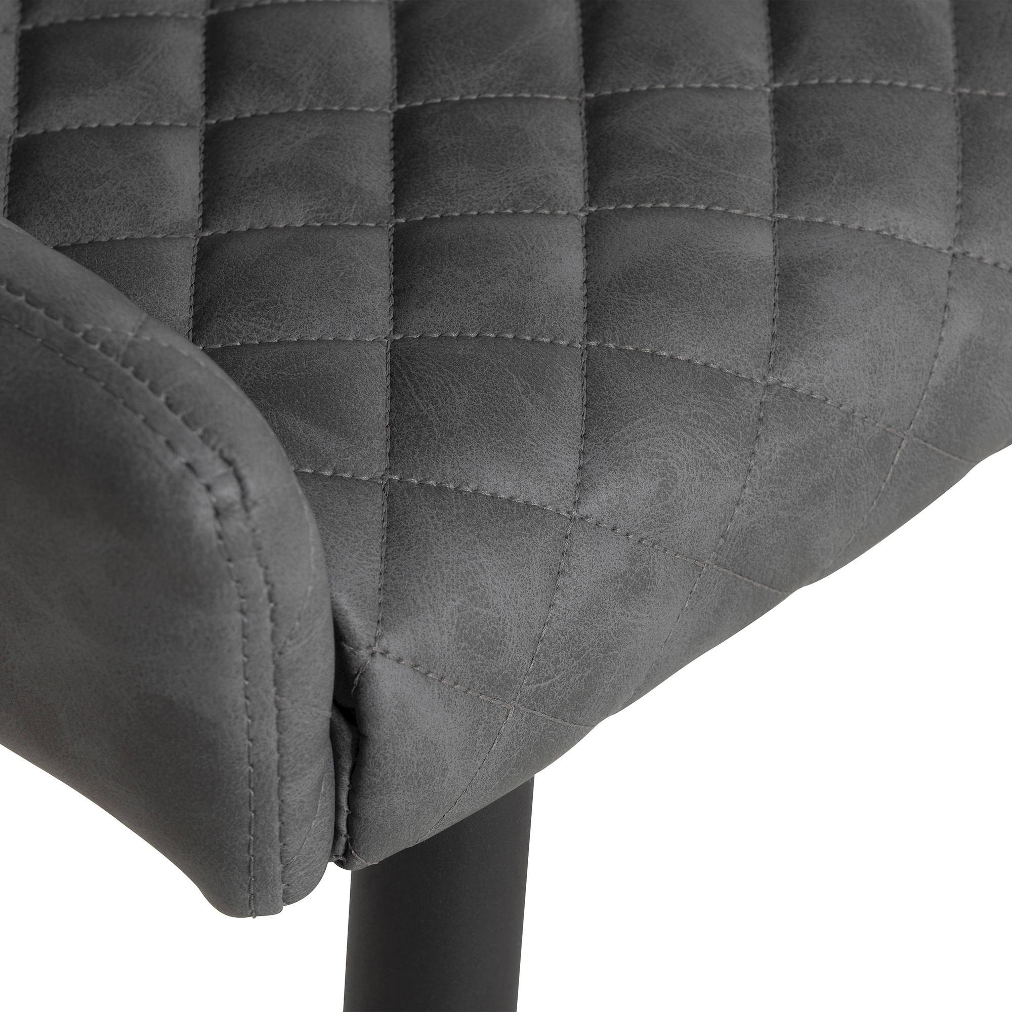 Rivington Grey Faux Leather Quilted Dining Chair, Grey PU and Black Legs