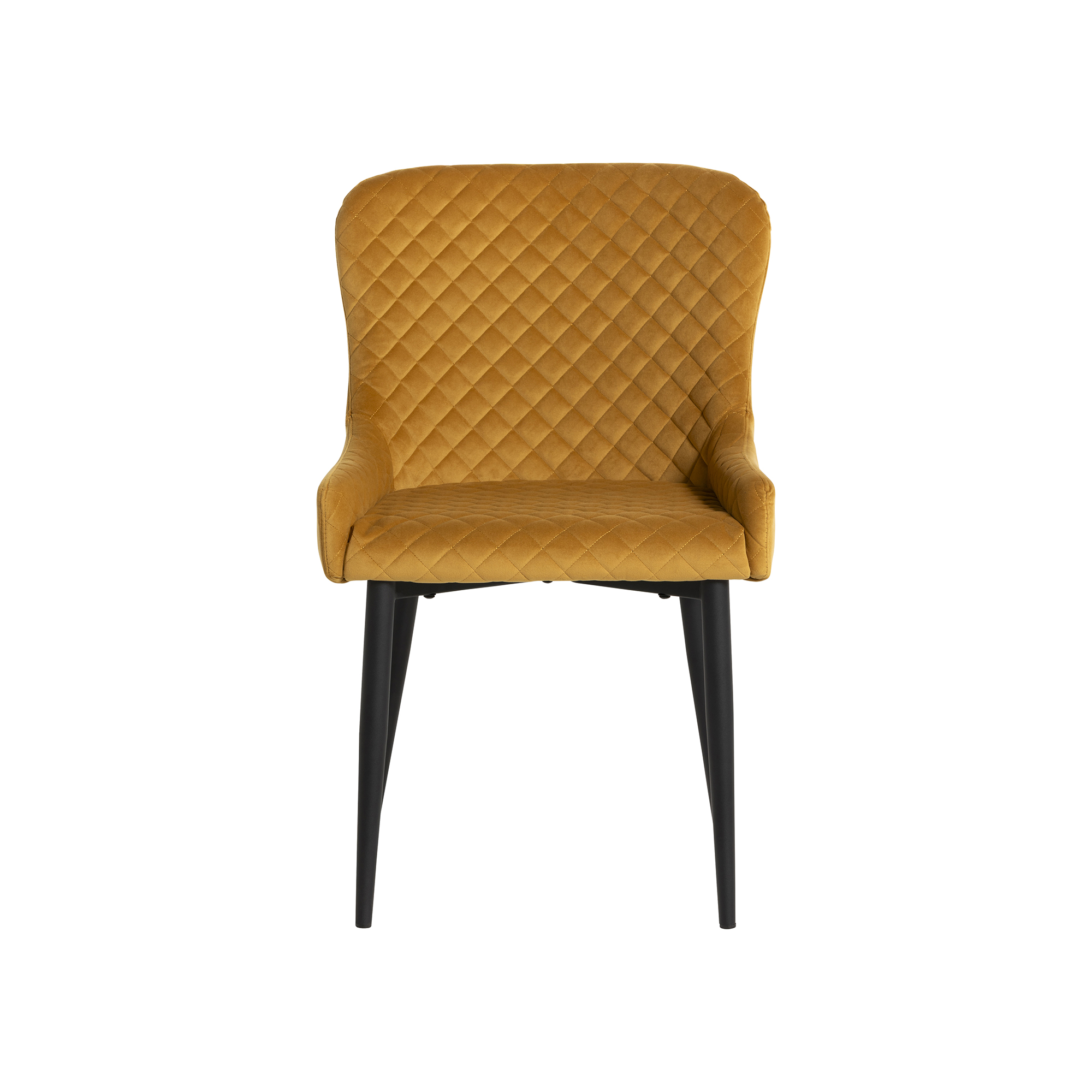 Rivington Golden Velvet Quilted Dining Chair, Mustard Velvet and Black Legs