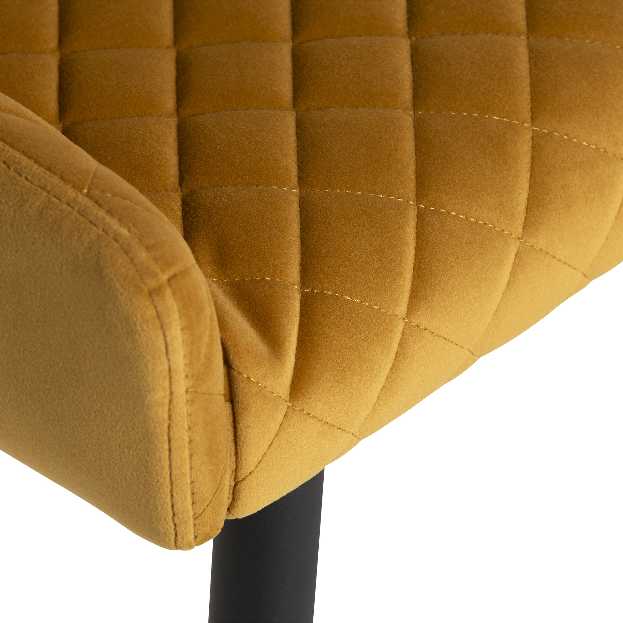 Rivington Golden Velvet Quilted Dining Chair, Mustard Velvet and Black Legs