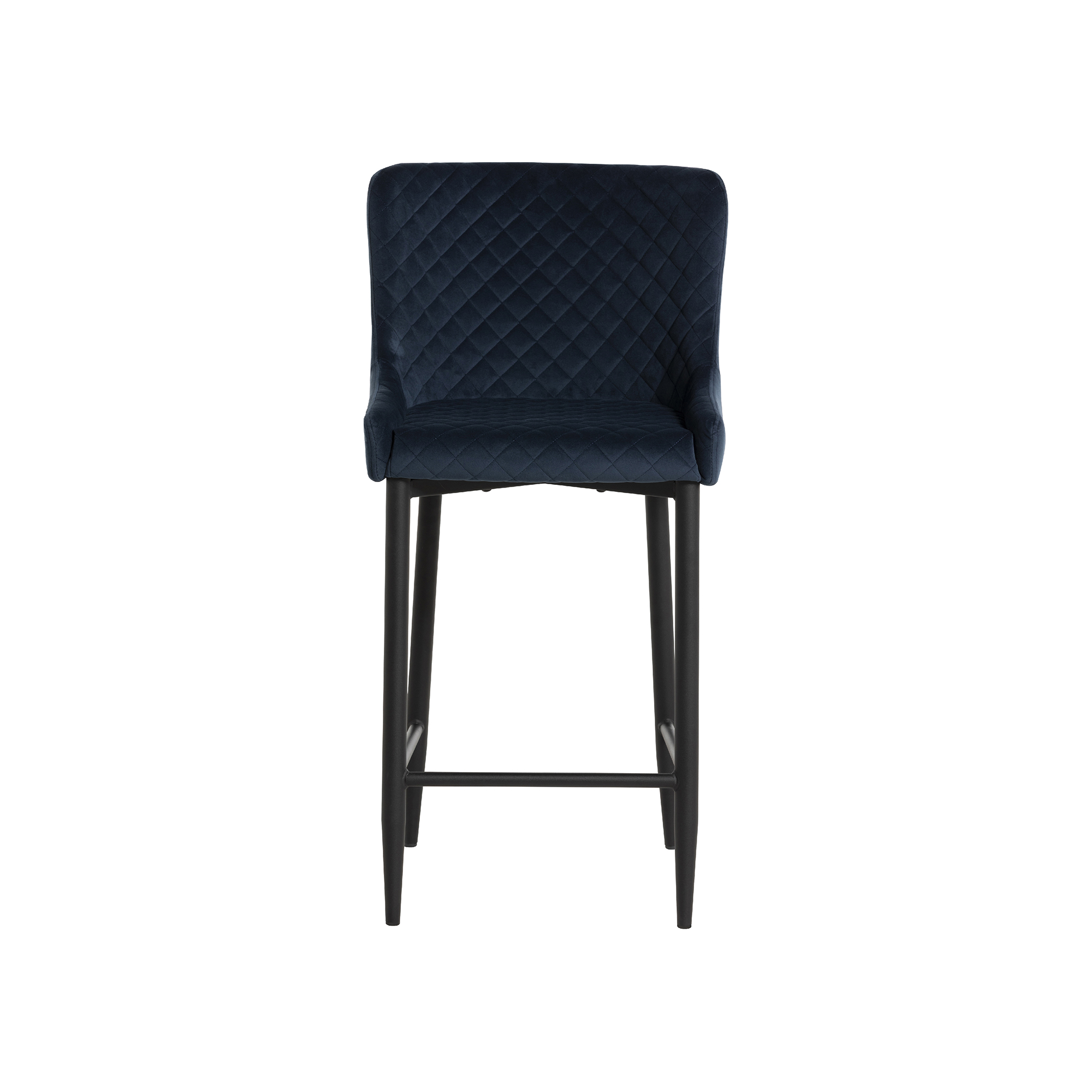 Rivington Blue Velvet Quilted Counter Stool, Blue Velvet Fabric and Black Legs