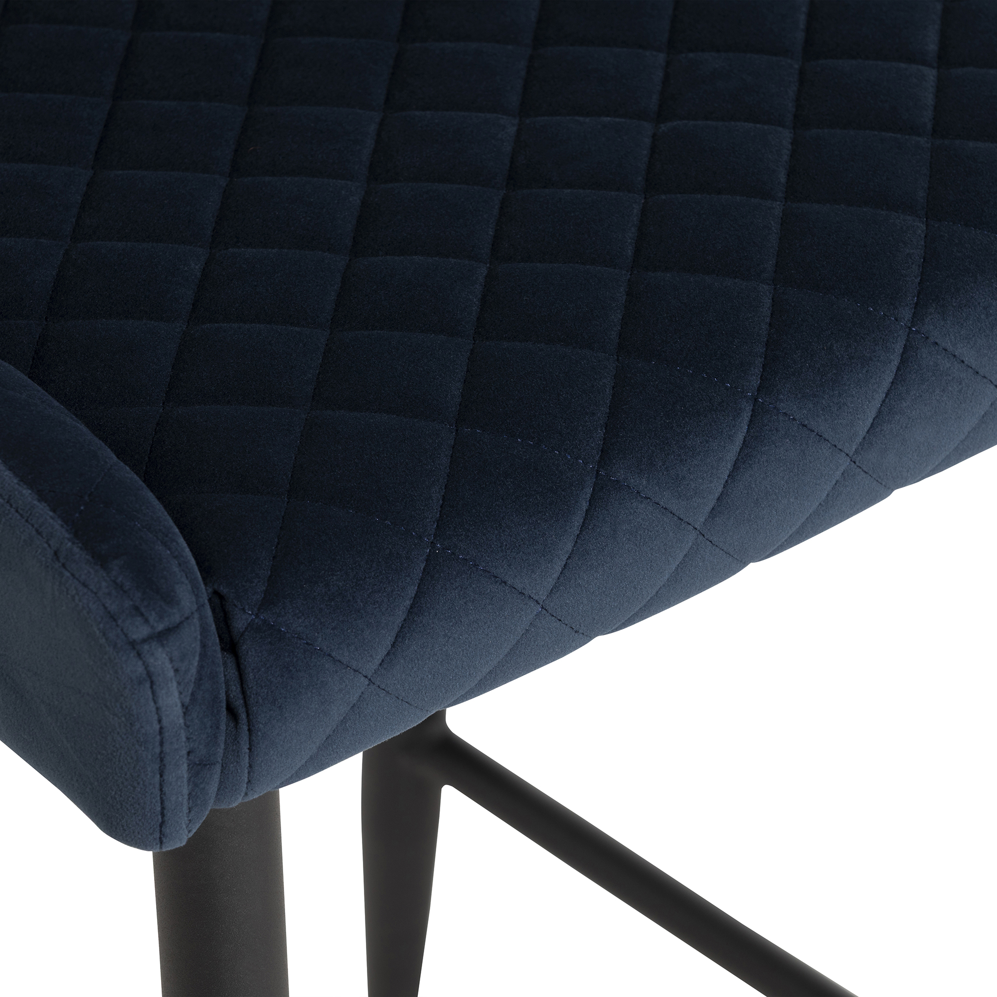 Rivington Blue Velvet Quilted Counter Stool, Blue Velvet Fabric and Black Legs