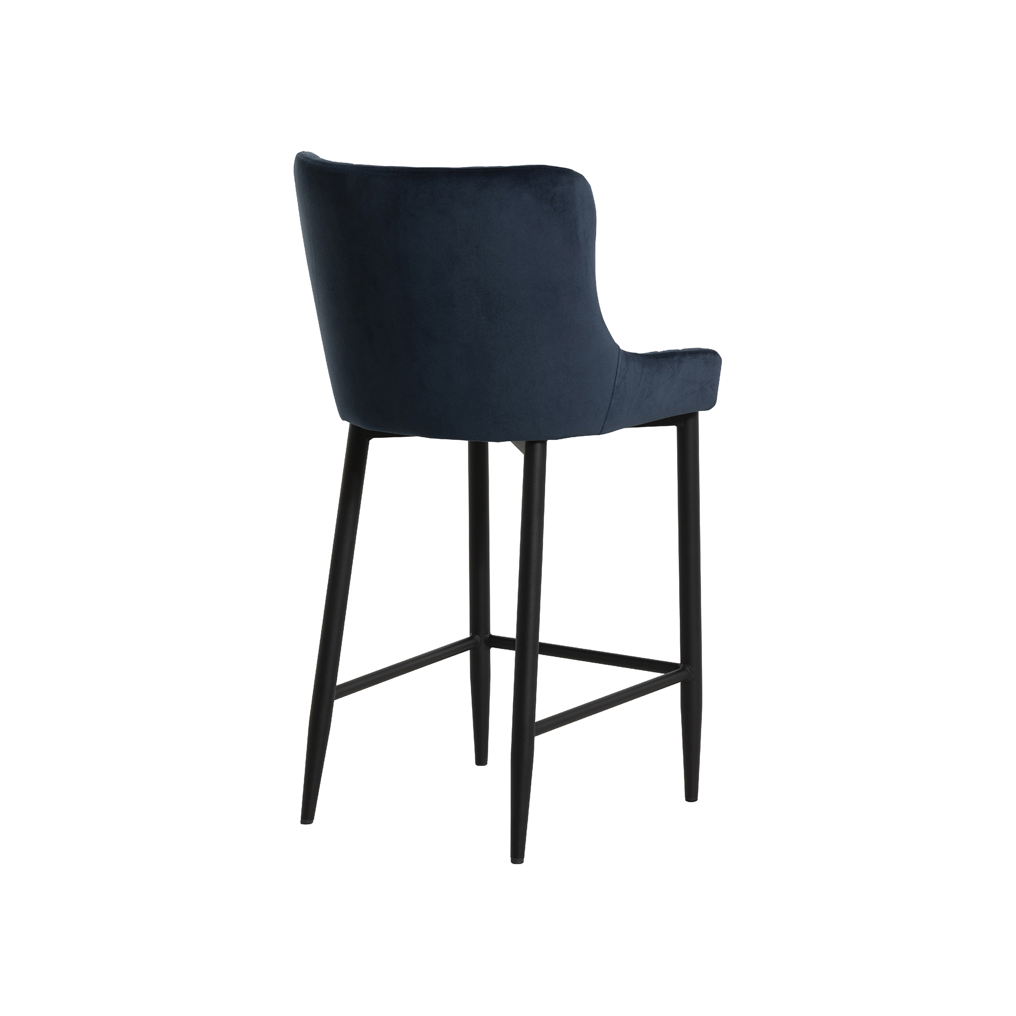 Rivington Blue Velvet Quilted Counter Stool, Blue Velvet Fabric and Black Legs
