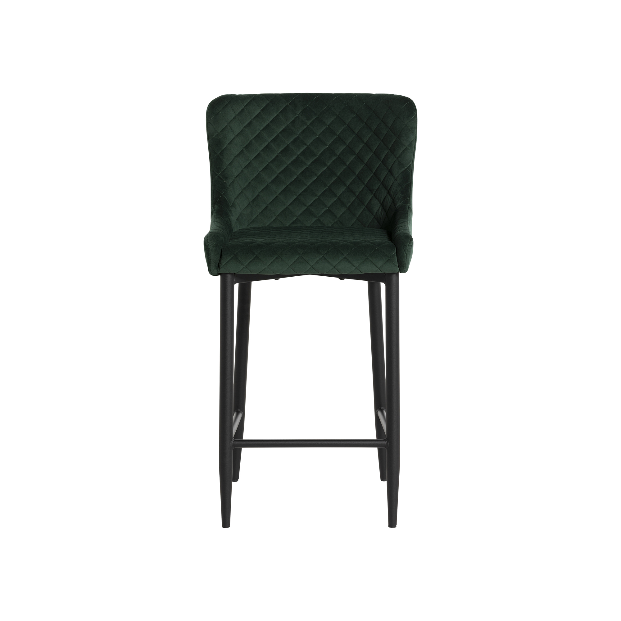 Rivington Green Velvet Quilted Counter Stool with Black Legs, Dark Brown PU and Black Legs