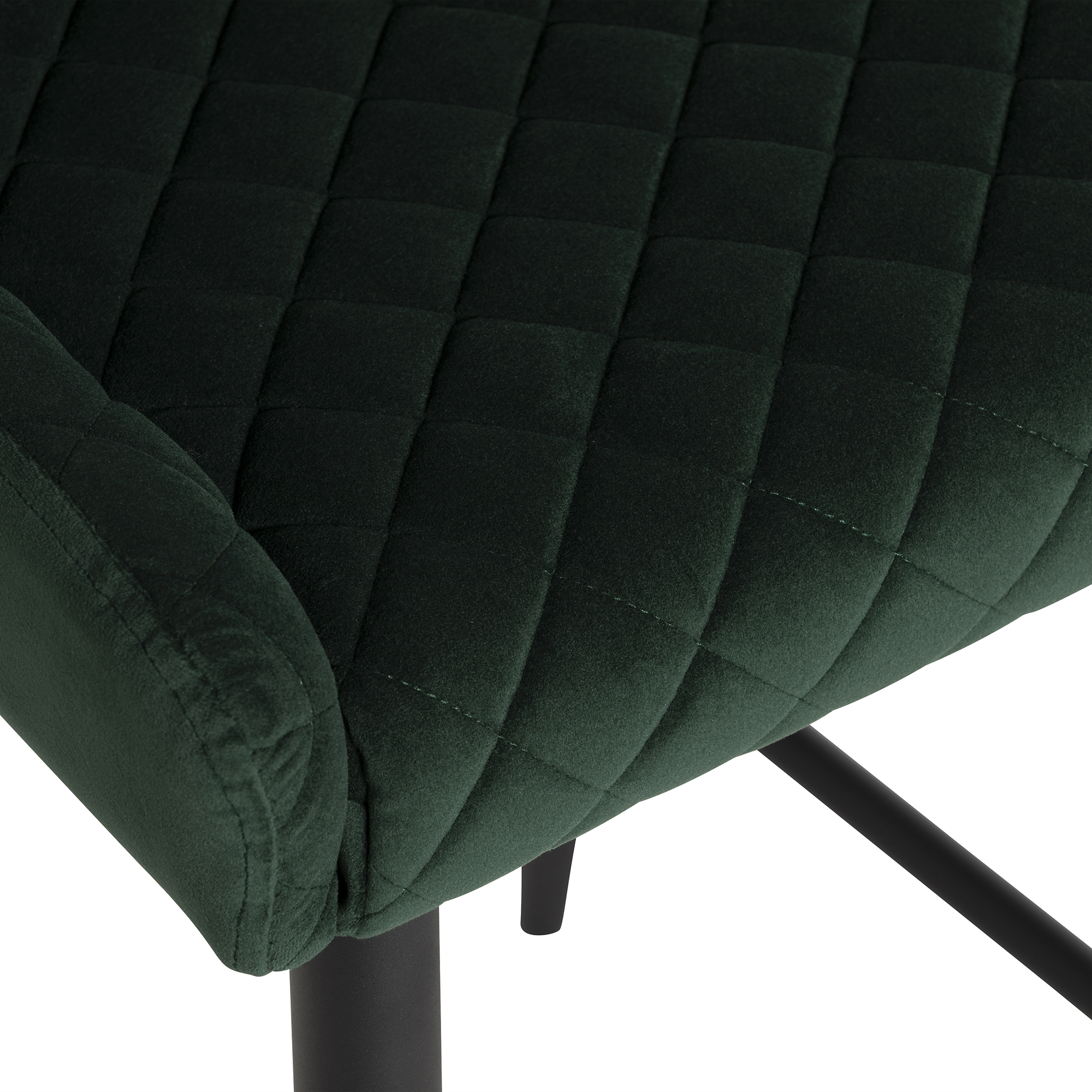 Rivington Green Velvet Quilted Counter Stool with Black Legs, Dark Brown PU and Black Legs