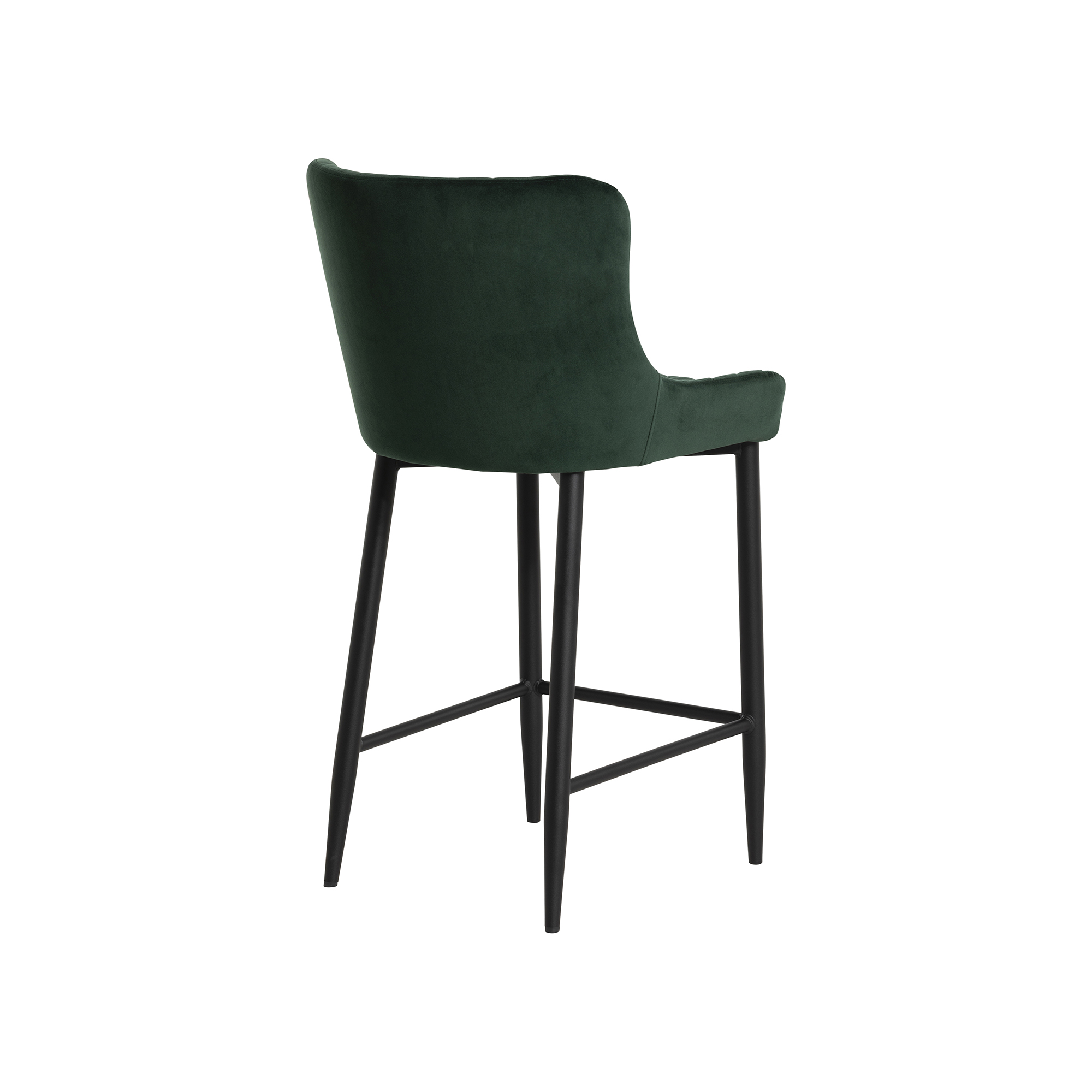 Rivington Green Velvet Quilted Counter Stool with Black Legs, Dark Brown PU and Black Legs