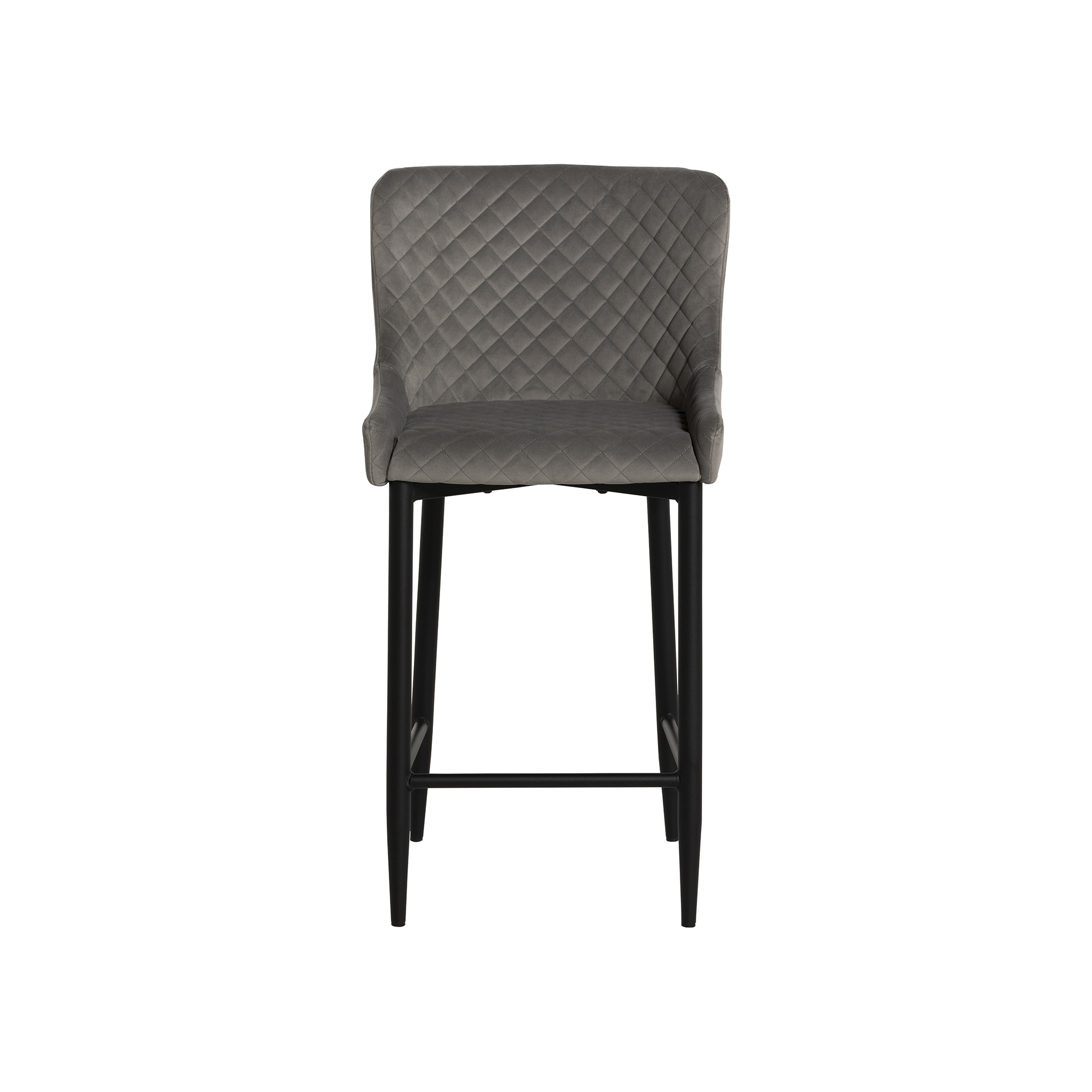 Rivington Grey Velvet Quilted Counter Stool, Grey Velvet Fabric and Black Legs