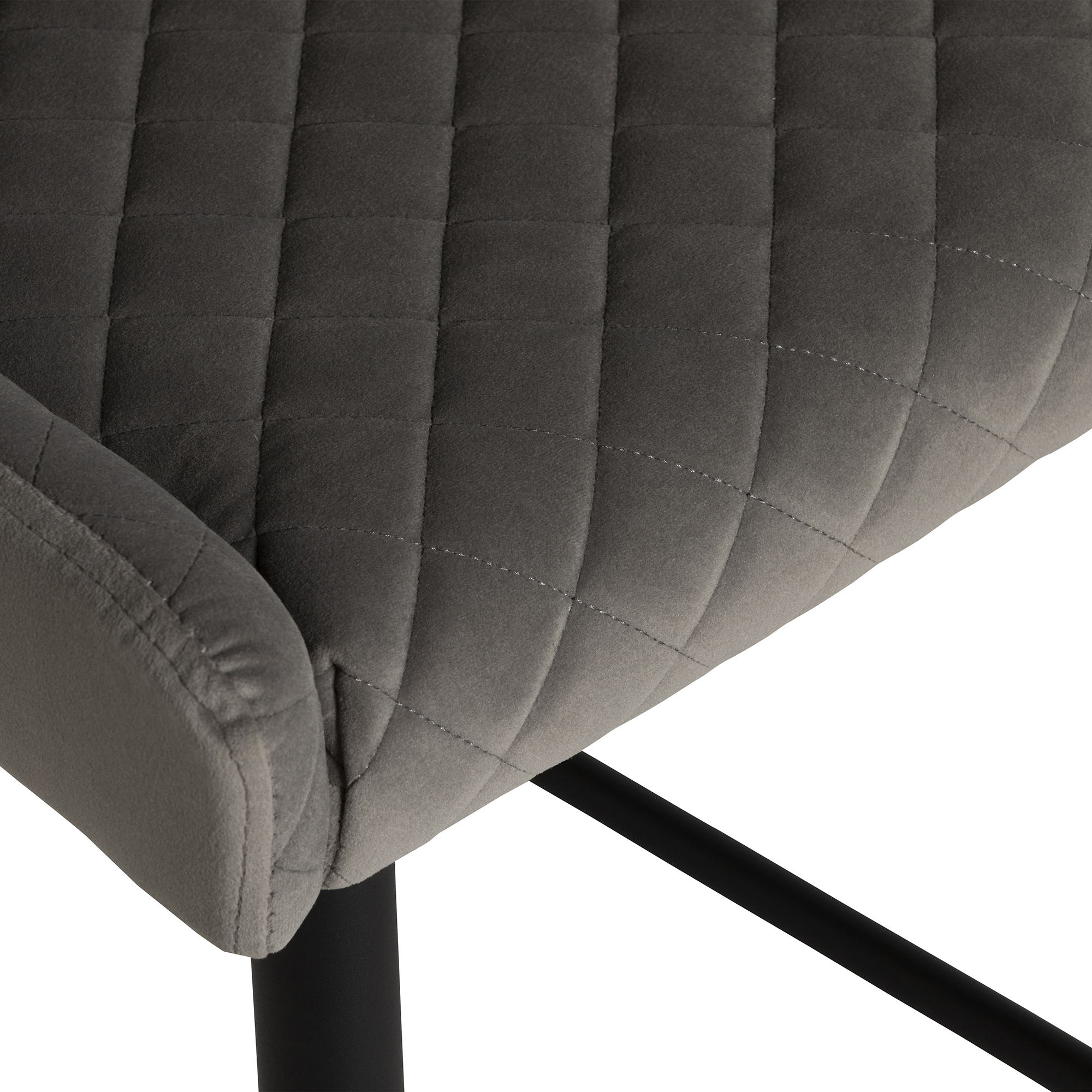 Rivington Grey Velvet Quilted Counter Stool, Grey Velvet Fabric and Black Legs