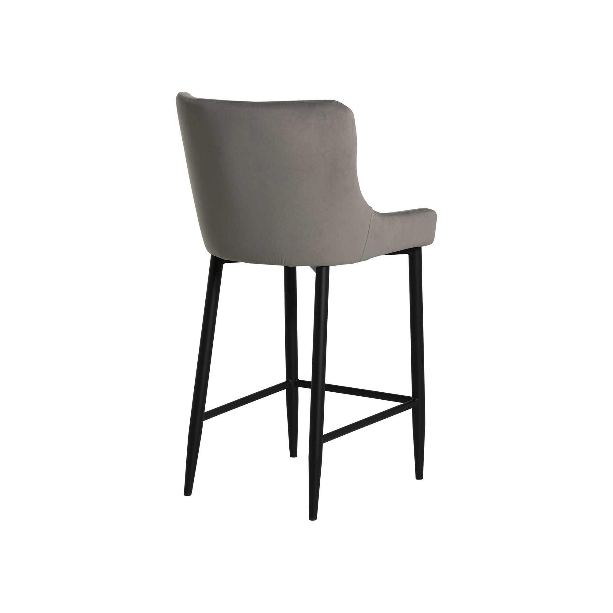 Rivington Grey Velvet Quilted Counter Stool, Grey Velvet Fabric and Black Legs