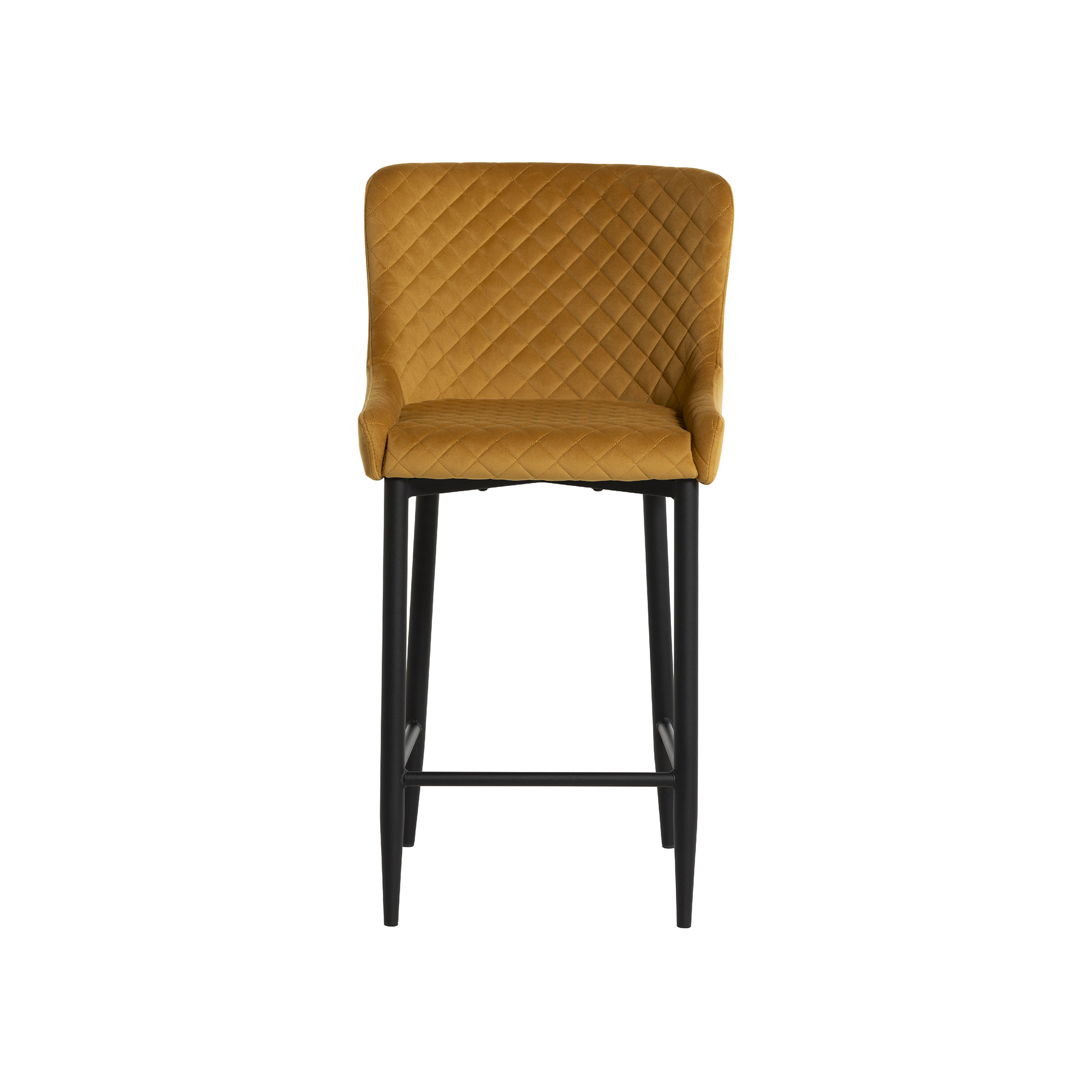 Rivington Golden Velvet Quilted Counter Stool, Mustard Velvet and Black Legs