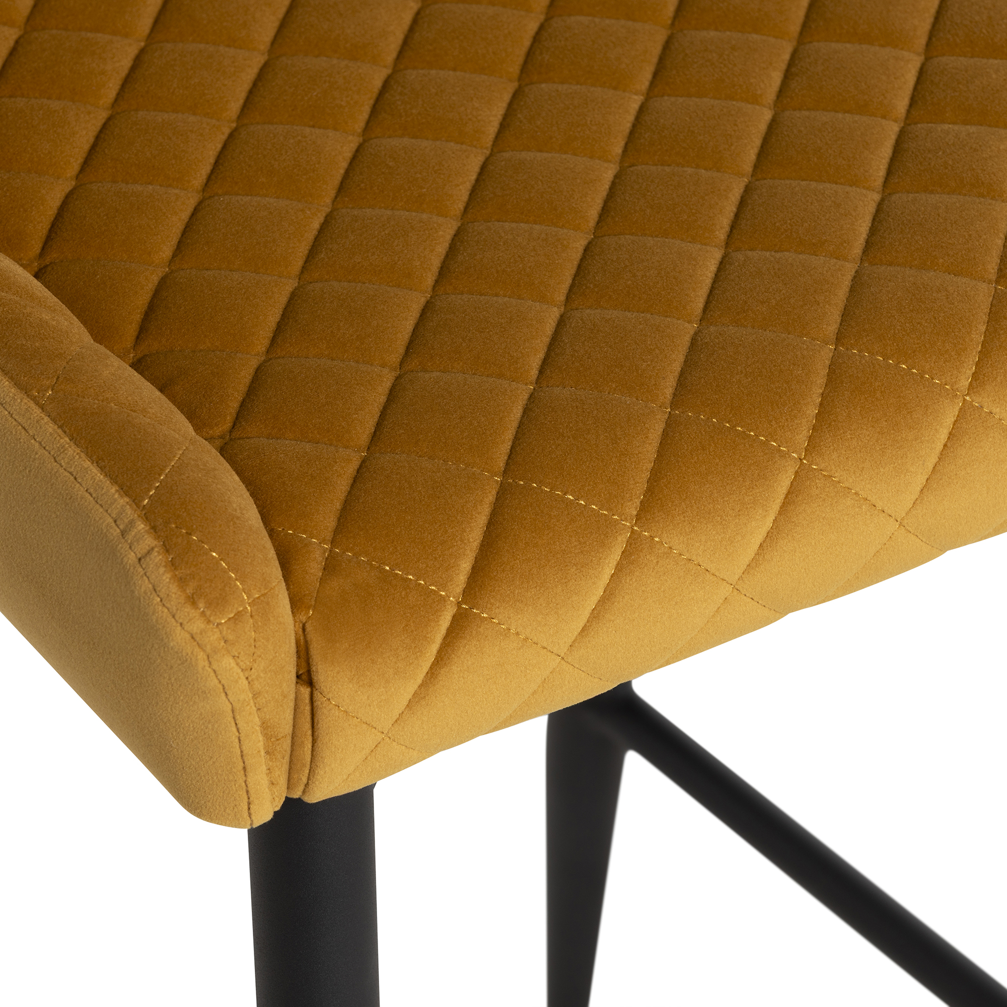 Rivington Golden Velvet Quilted Counter Stool, Mustard Velvet and Black Legs