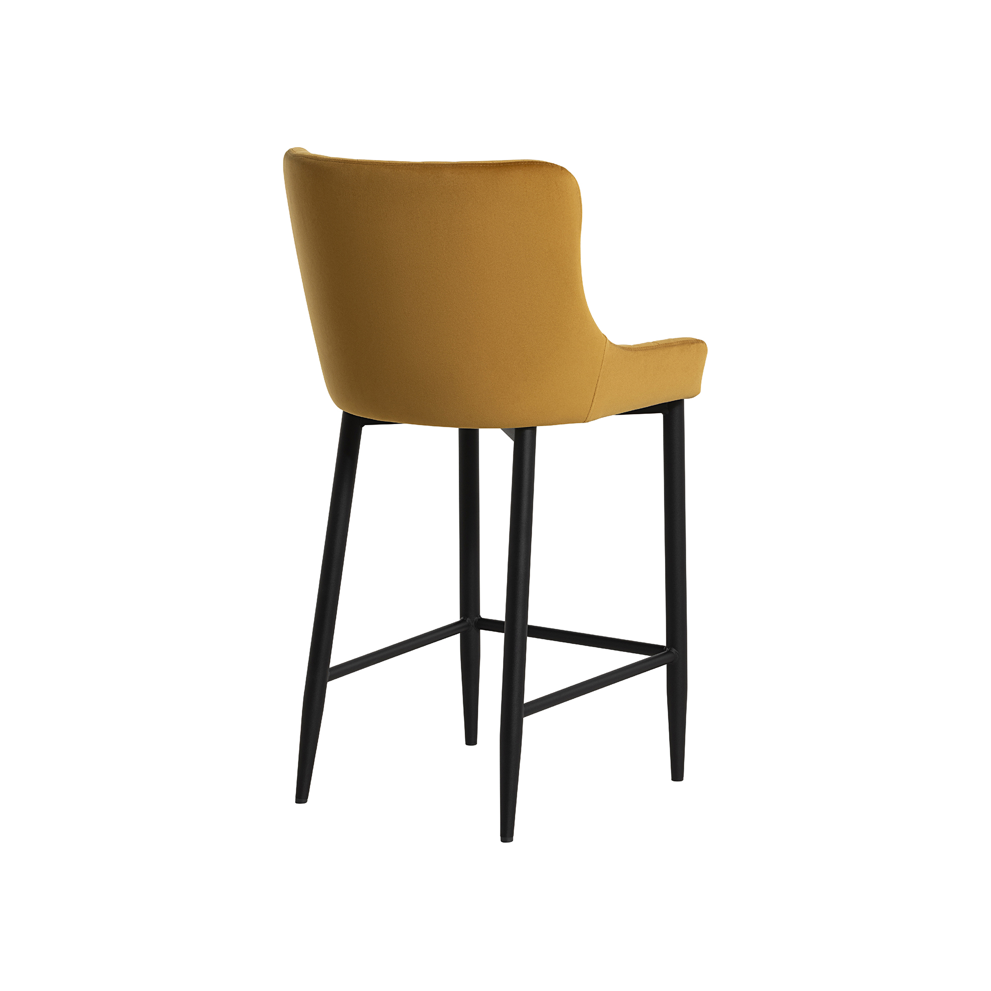 Rivington Golden Velvet Quilted Counter Stool, Mustard Velvet and Black Legs
