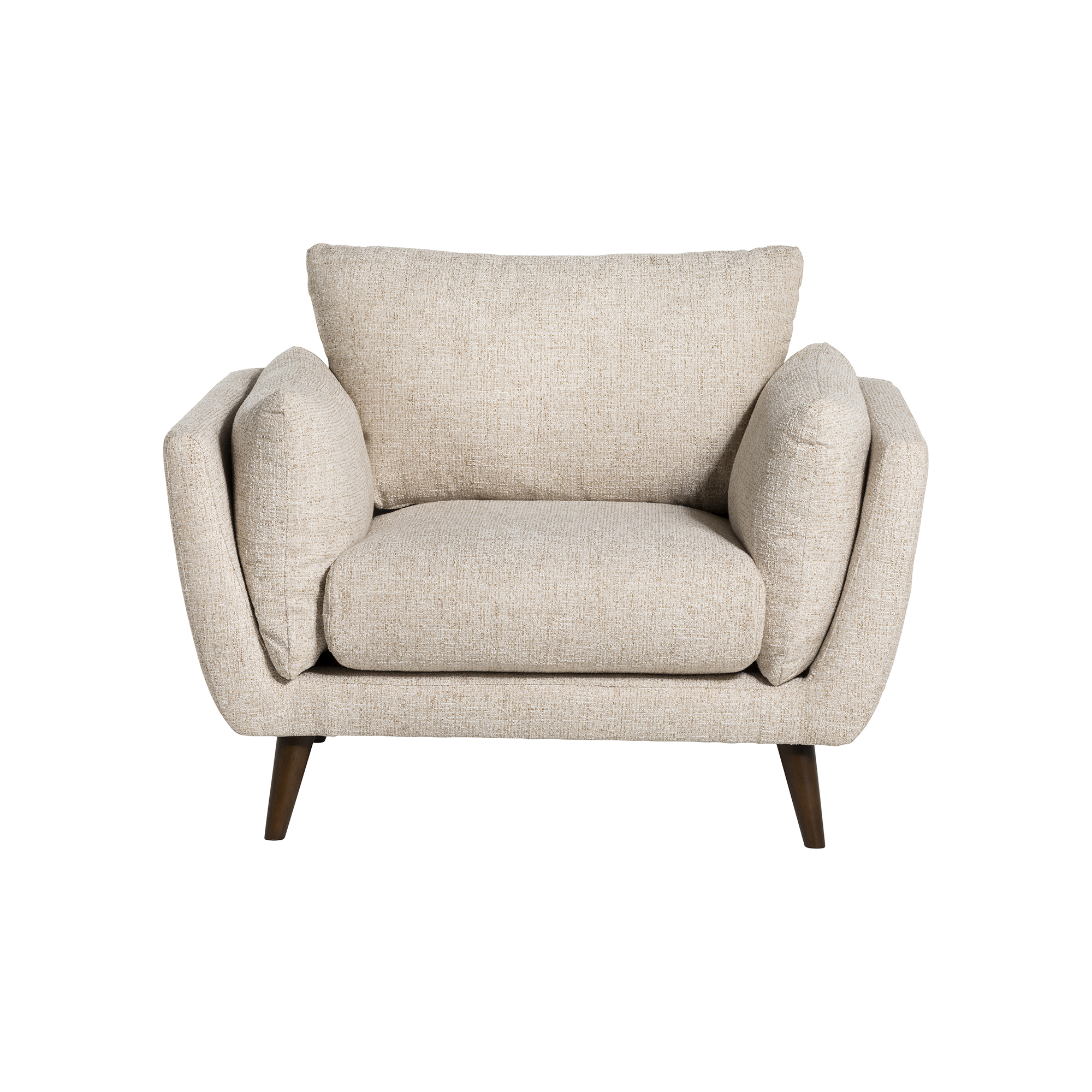 Malmo Neutral Fabric Armchair, Espresso Wooden Legs