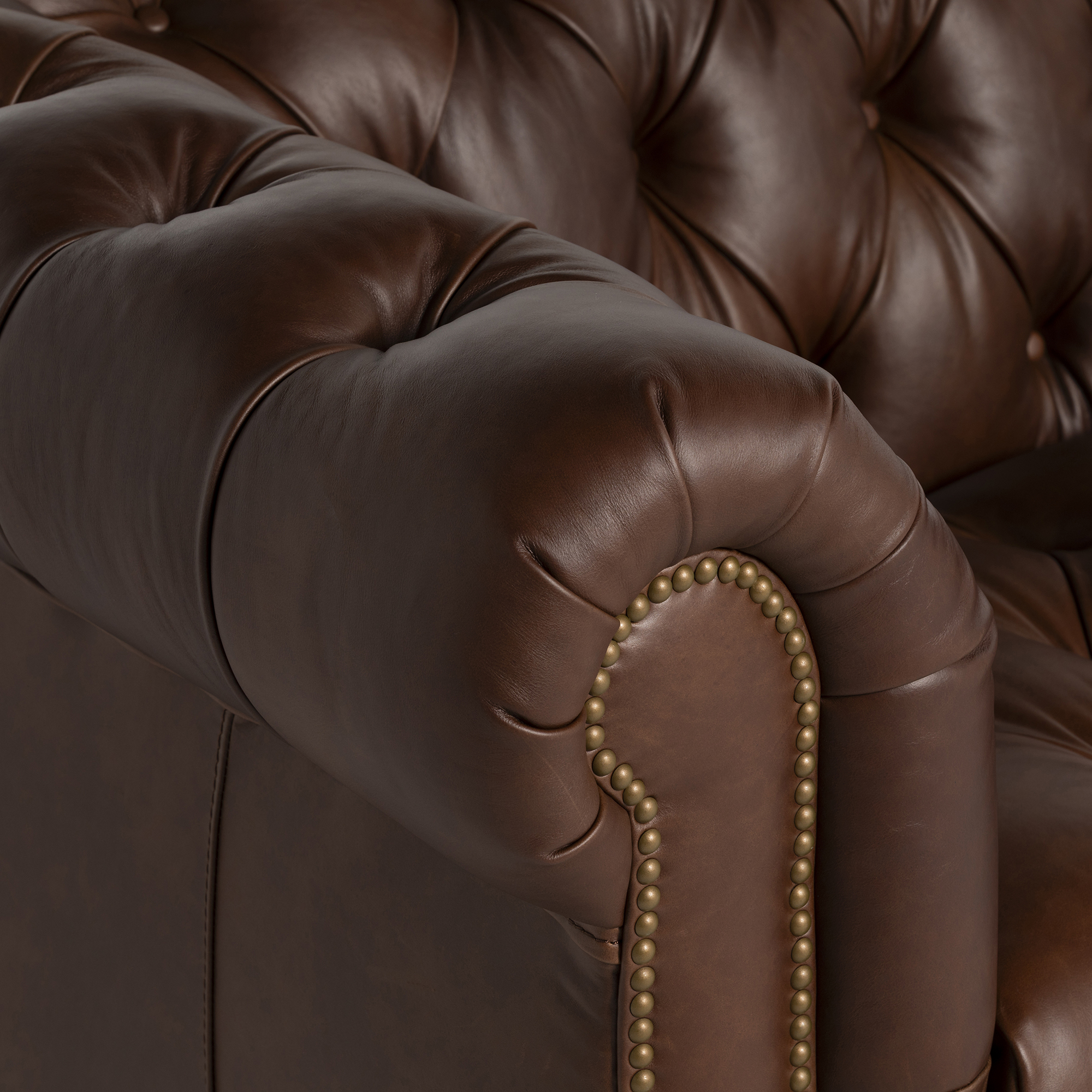 Caversham 3 Seater Sofa - Wildwood Noix, Dark Castor Foot and Antique Studs