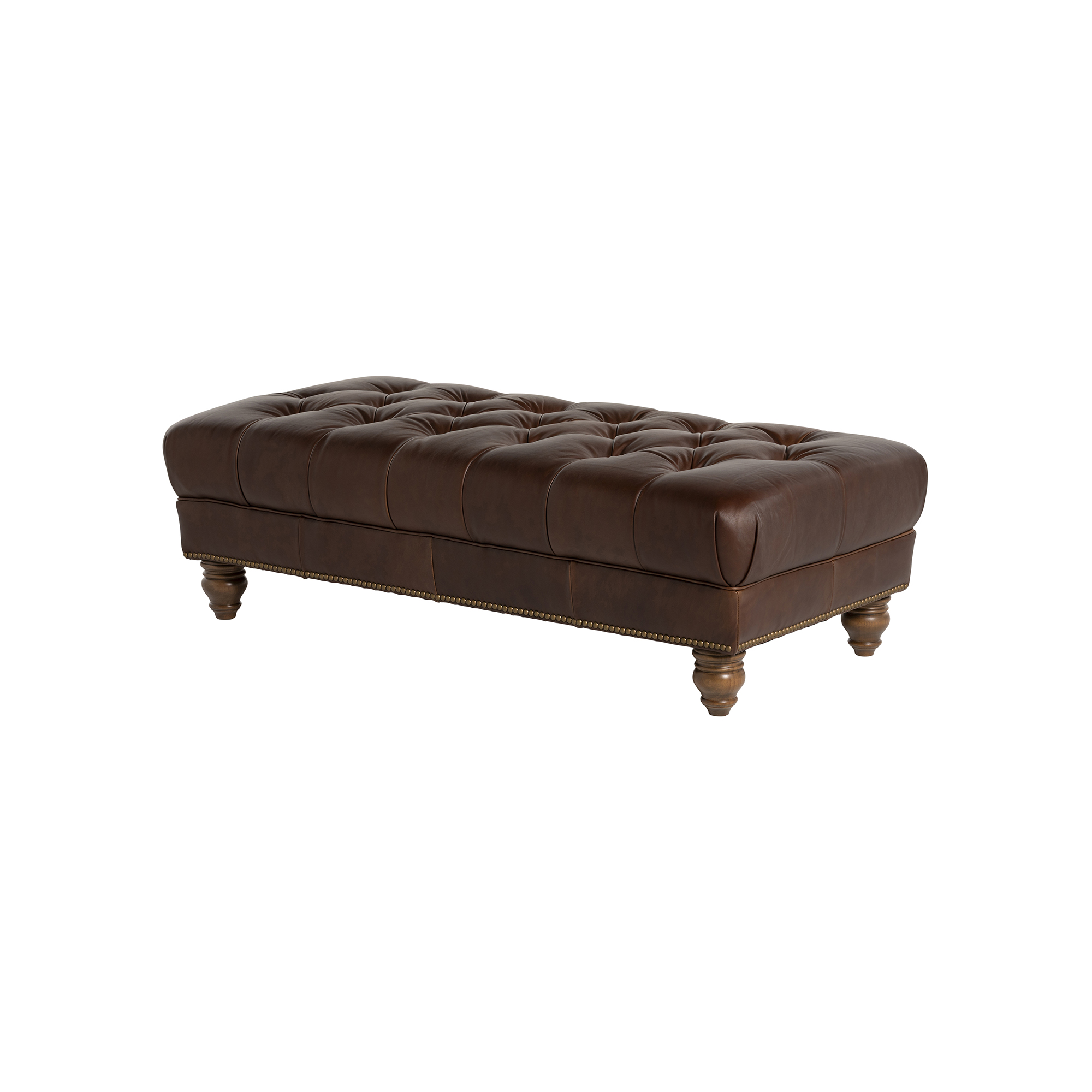 Caversham Footstool - Wildwood Noix, Dark Castor Foot and Antique Studs