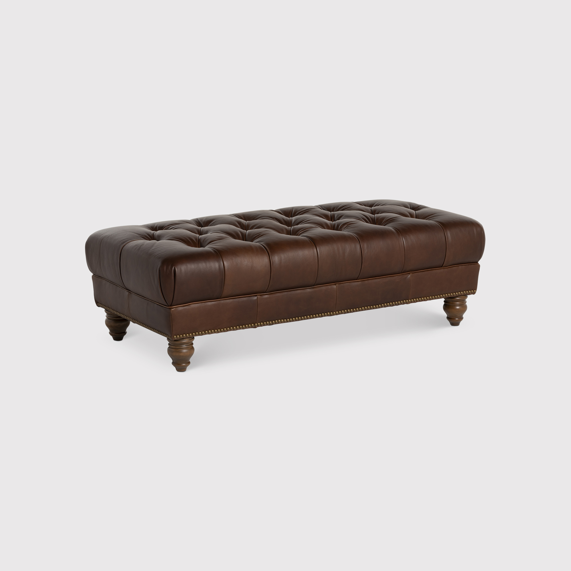 Caversham Footstool - Wildwood Noix, Dark Castor Foot and Antique Studs