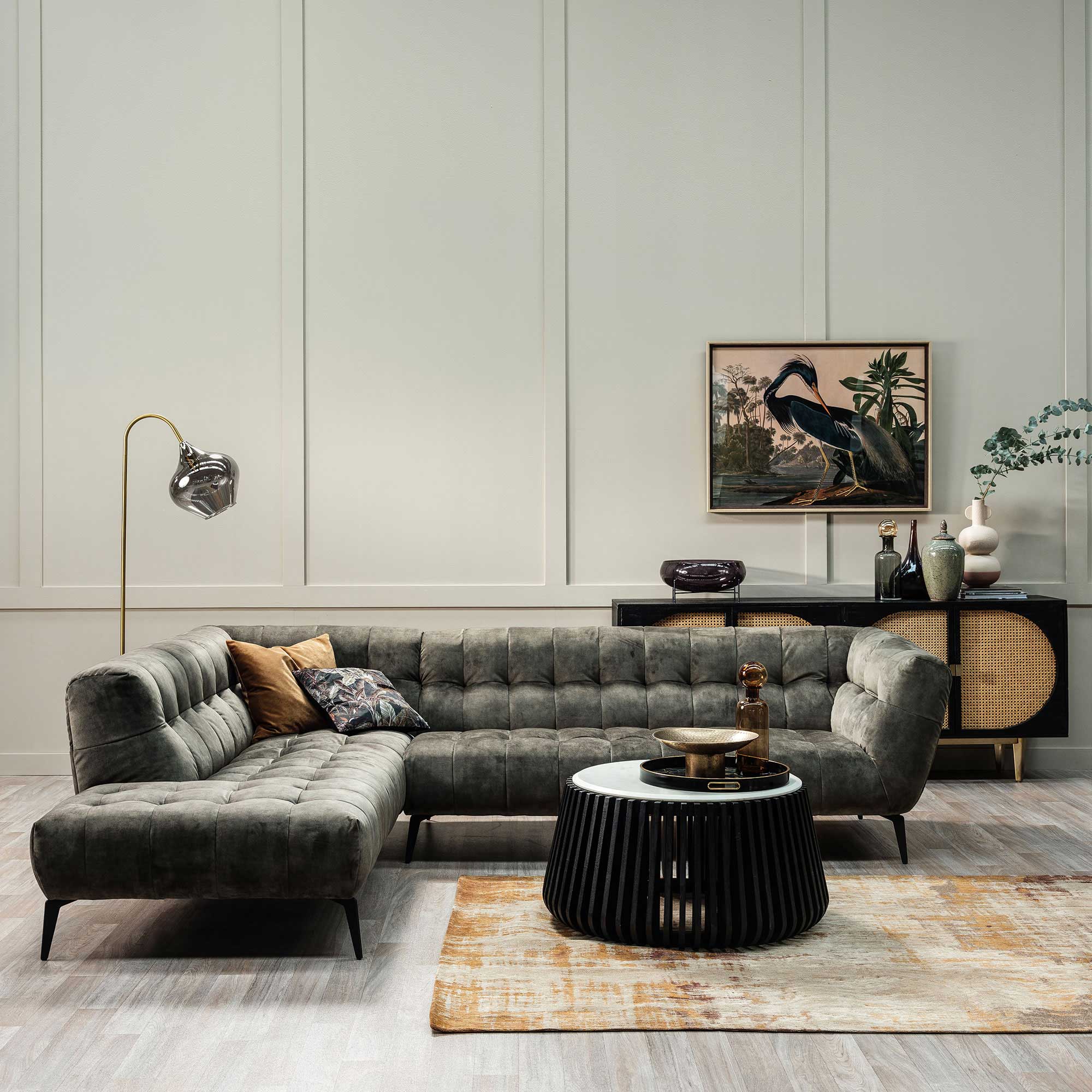 Azalea Dark Green Velvet Left H and  Corner Sofa