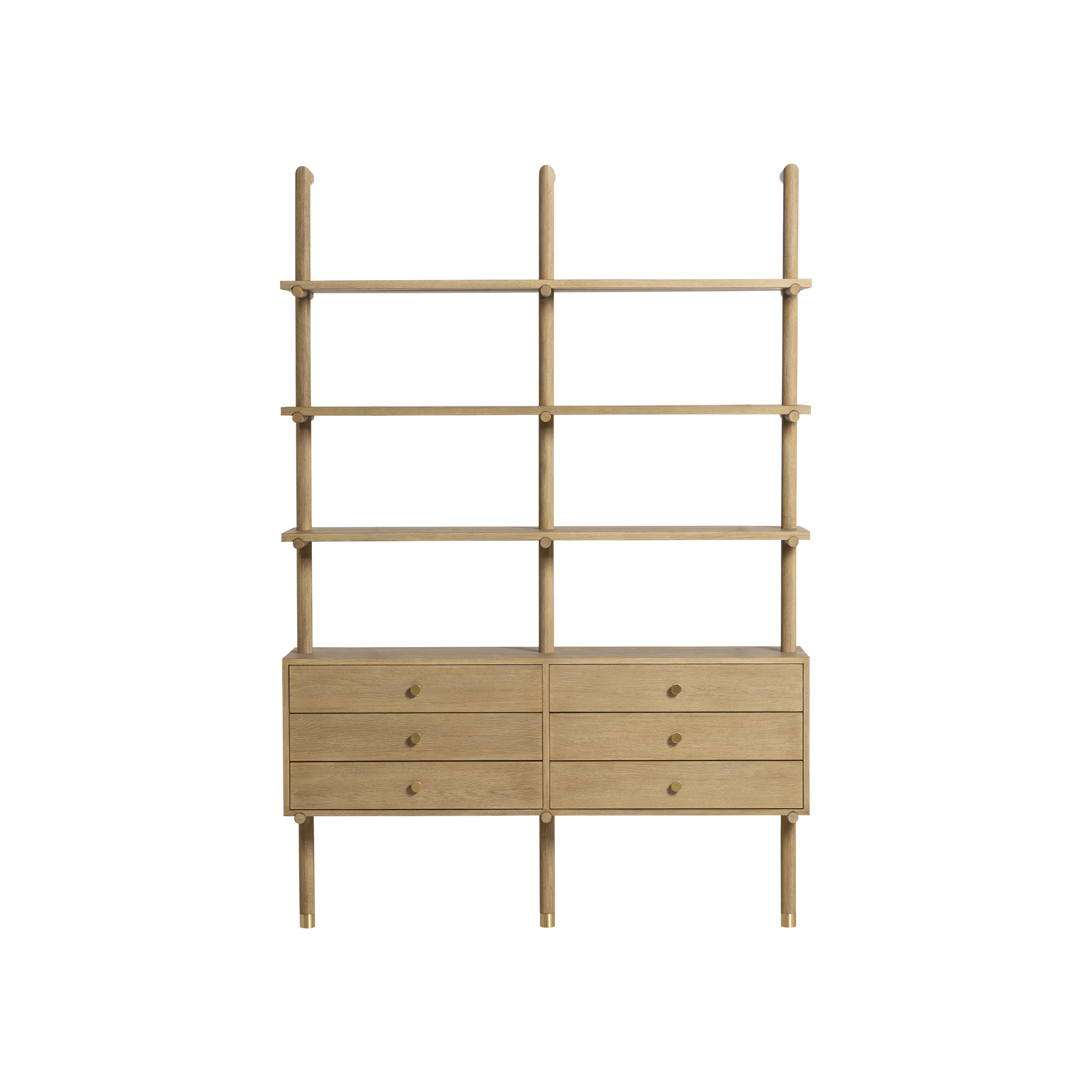Athos Oak Wood with Light Brass Ending 149.5cm Bookshelf with 6 Drawers, 6 Shelves And 3 Struts, Bleached Oak