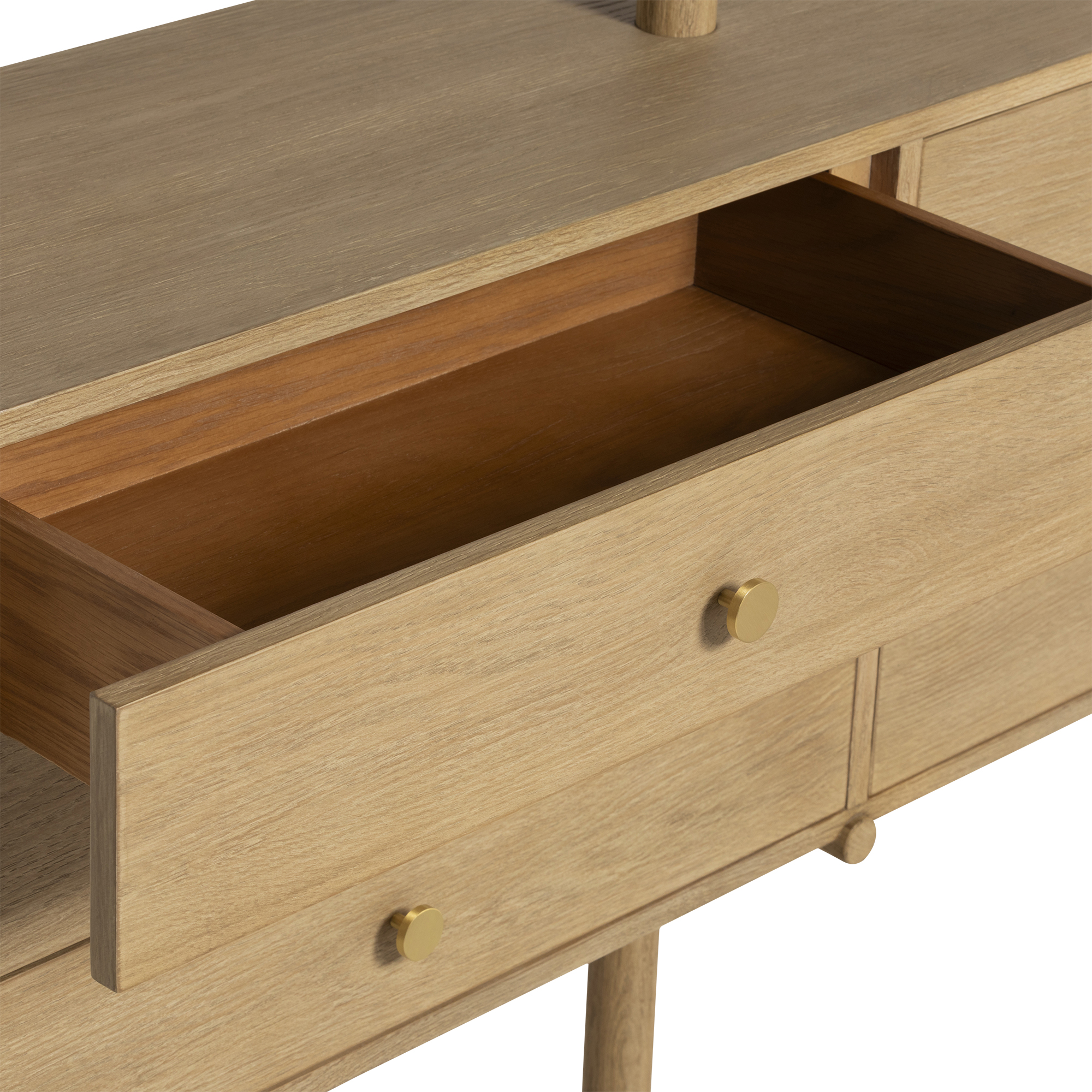 Athos Oak Wood with Light Brass Ending 149.5cm Bookshelf with 6 Drawers, 6 Shelves And 3 Struts, Bleached Oak