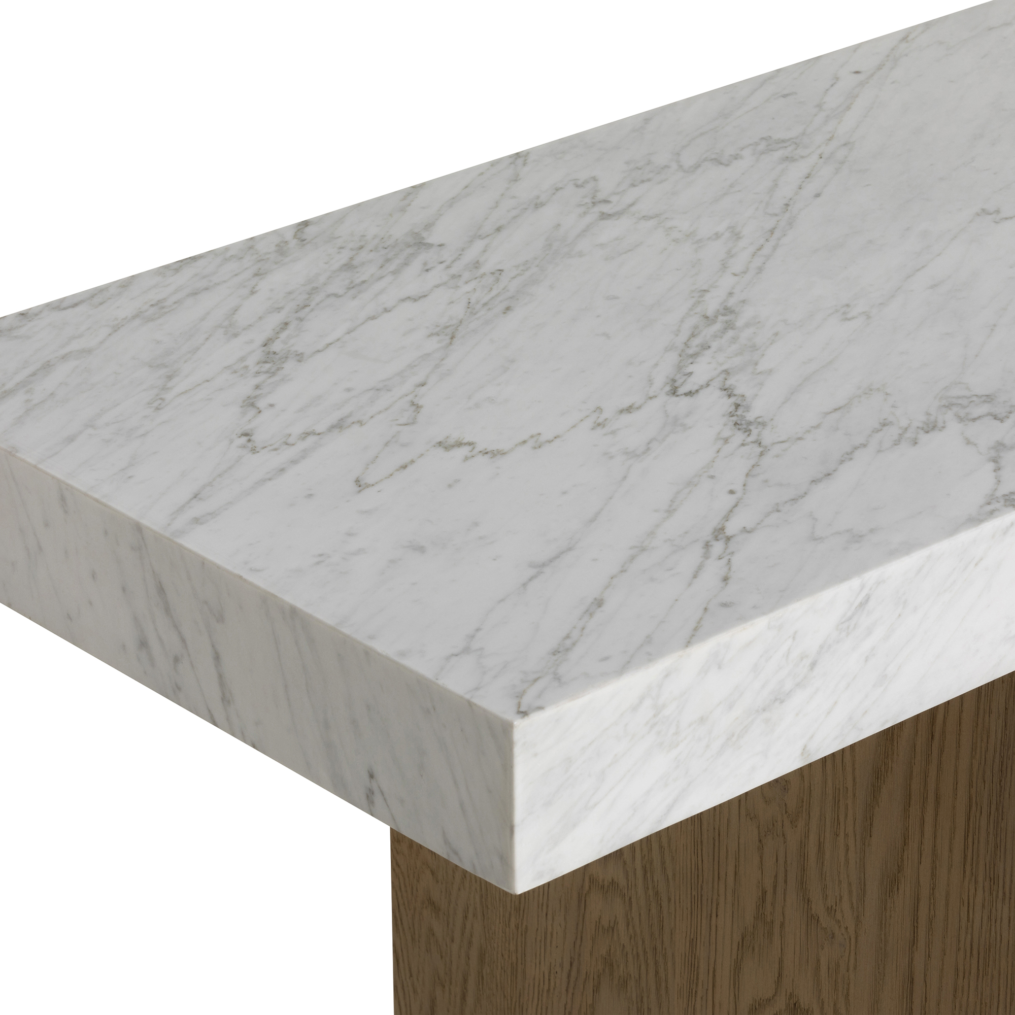 Plover Rectangular Marble 180cm Console Table with Curved Oak Wood Legs, Carrara Marble Top and Bleached Honey Oak
