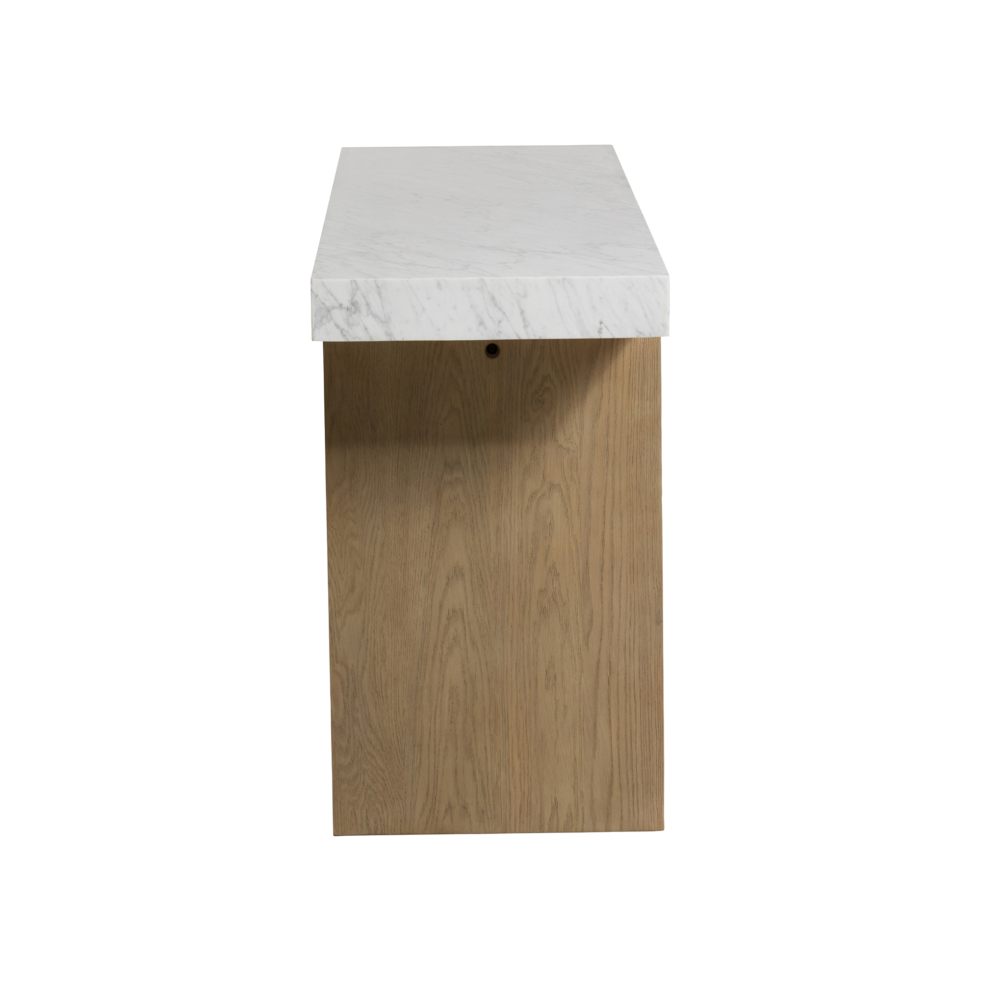 Plover Rectangular Marble 180cm Console Table with Curved Oak Wood Legs, Carrara Marble Top and Bleached Honey Oak