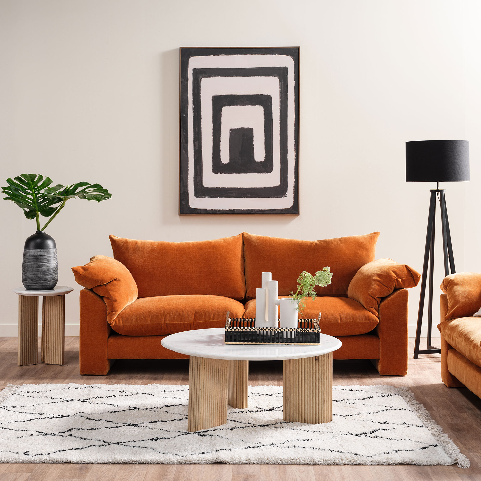 Hoxton Large Chenille Fabric 3 Seater Sofa, Dusk Marmalade Orange