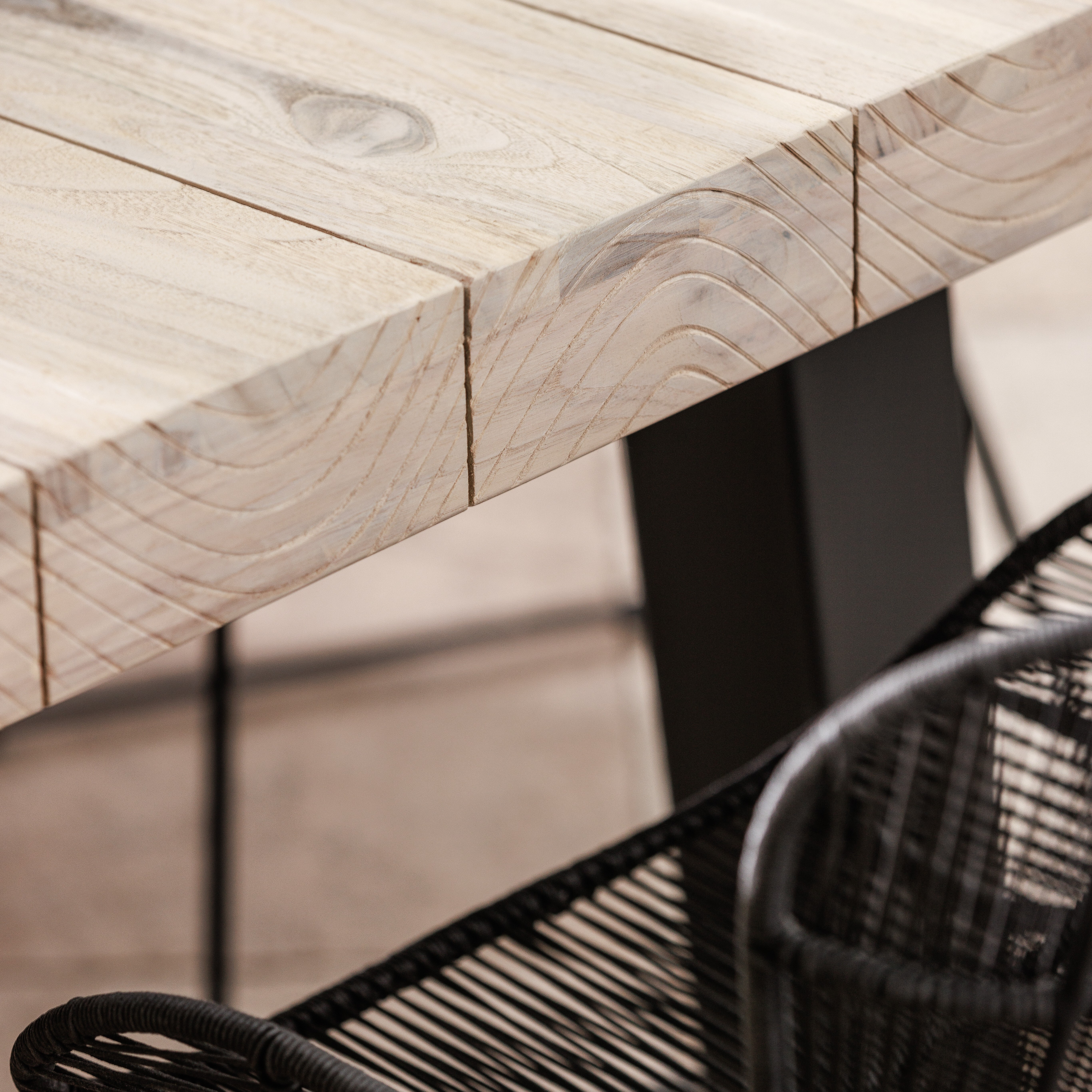 Beach Teak Wood Garden 195cm Dining Table and 6 Graphite Butterfly Armchairs, Graphite and Aged Teak