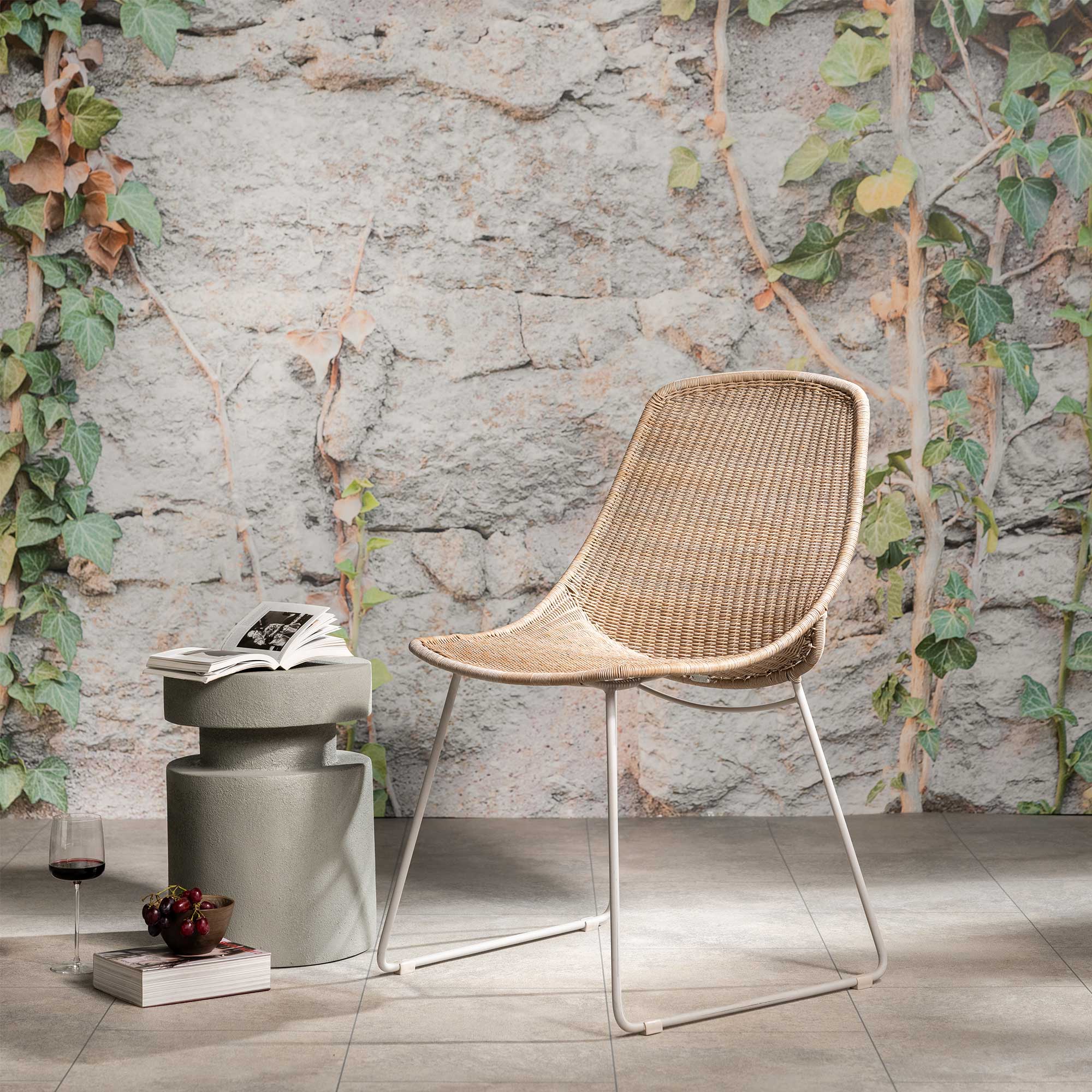 Pori Neutral Wicker Garden Chair, Linen