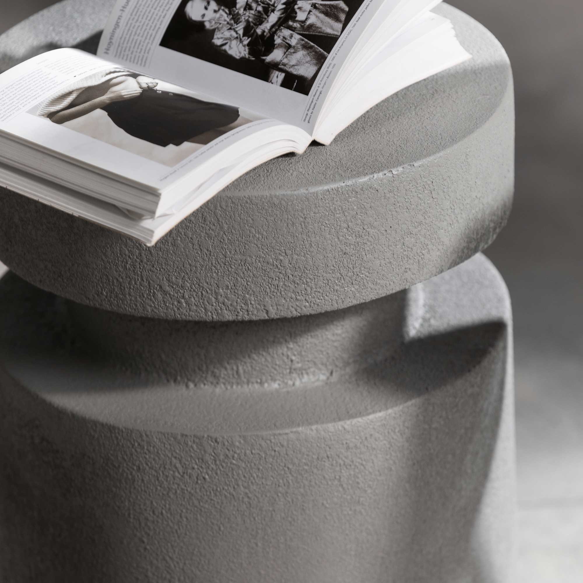 Pori Round Light Grey Concrete Effect Garden Stool