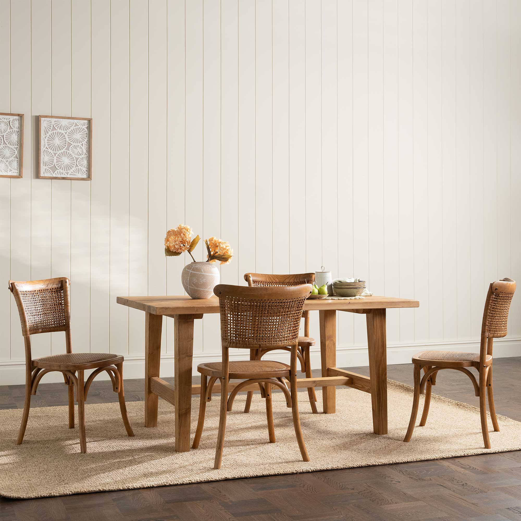 Amiens Elm Wood Open Back Dining Chair with Rattan Seat