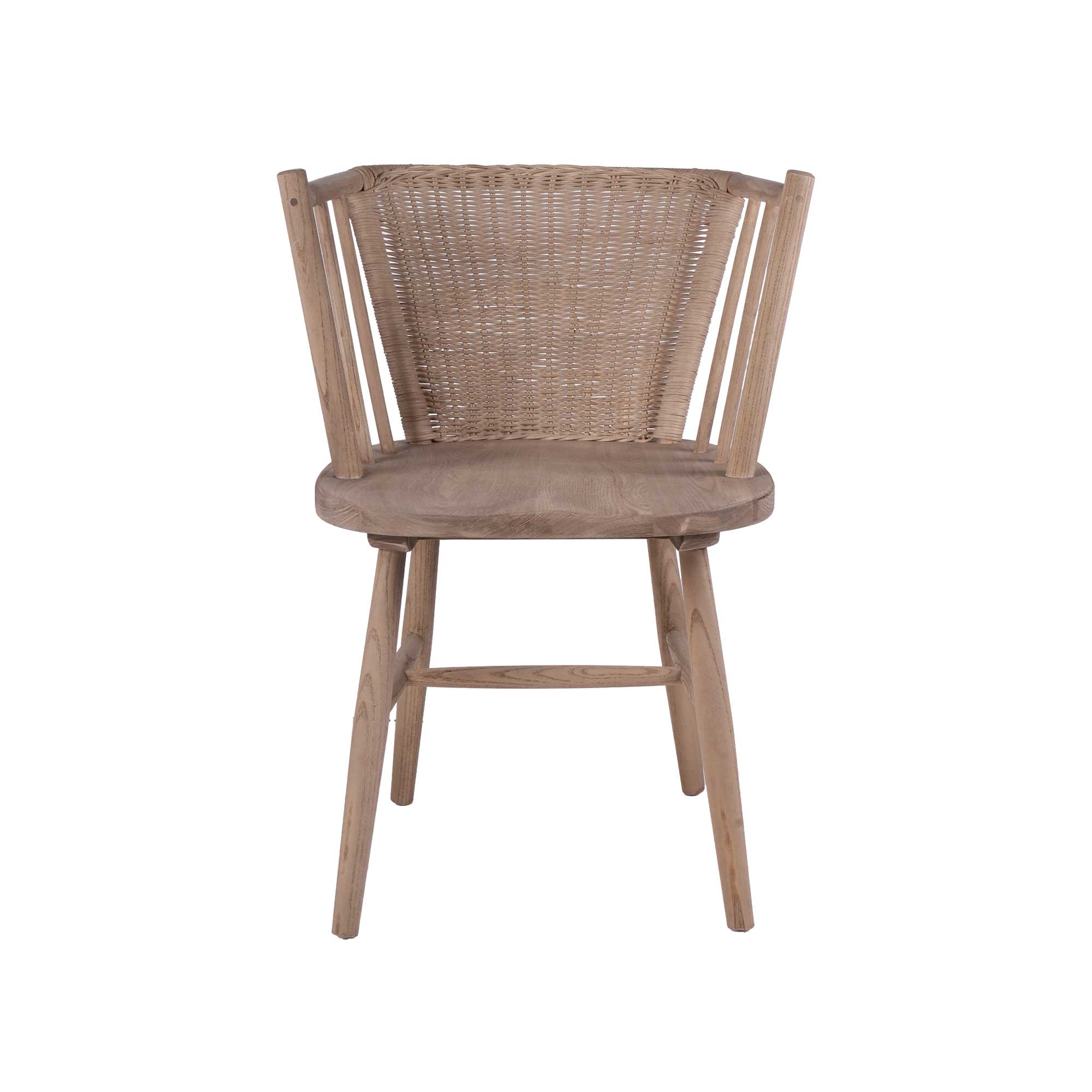 Montpellier Grey Elm Wood Dining Chair with Curved Rattan Back