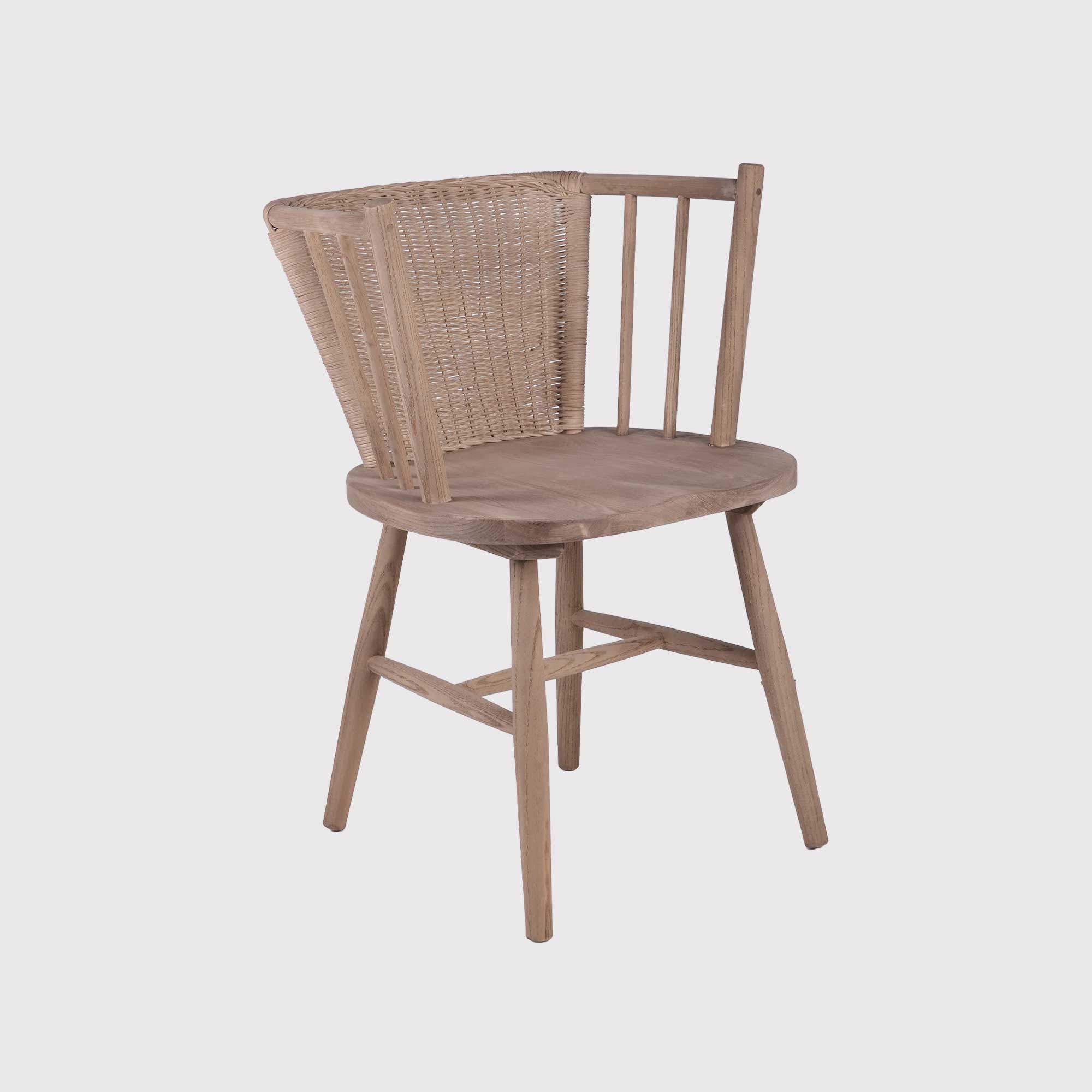 Montpellier Grey Elm Wood Dining Chair with Curved Rattan Back
