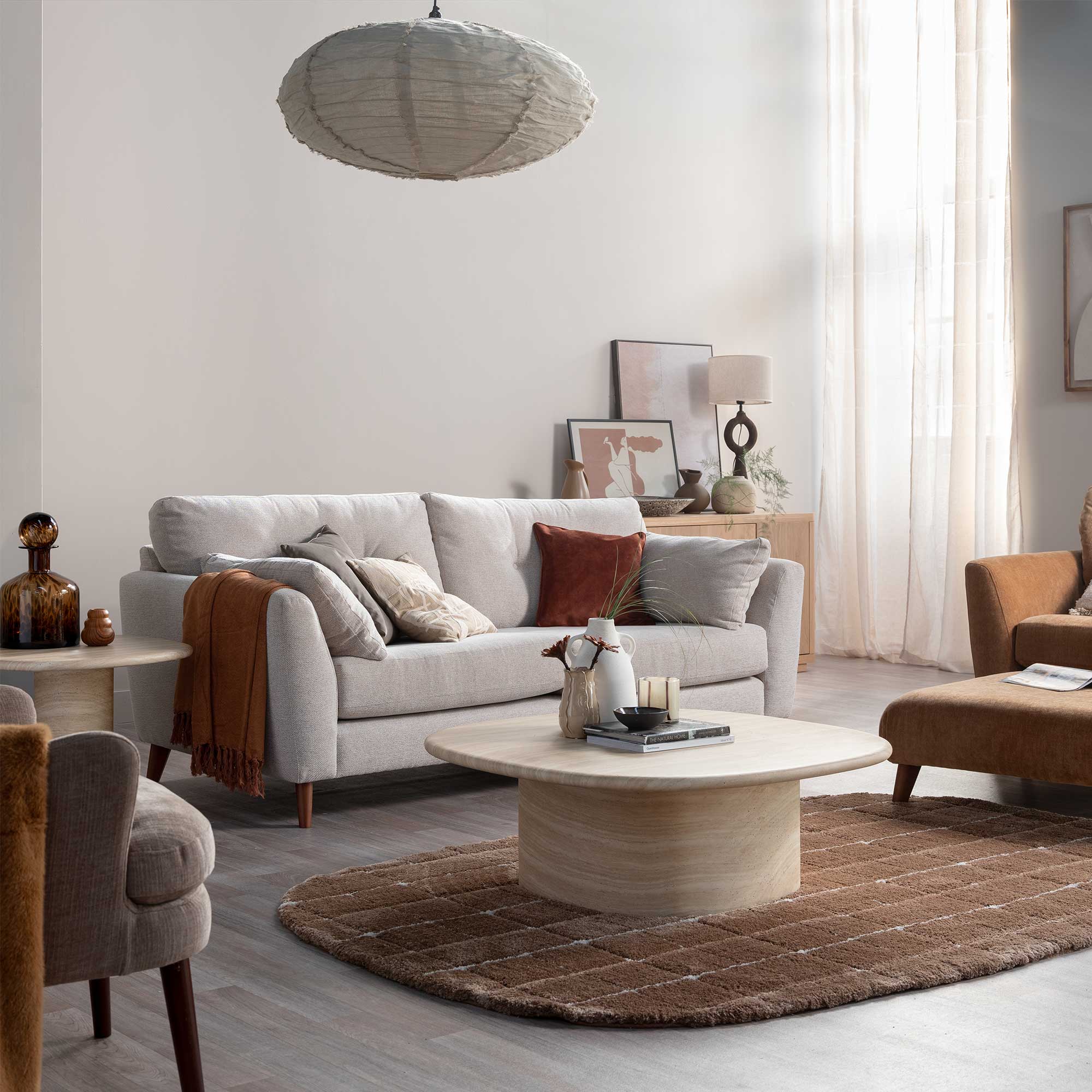 Benton Medium Neutral Fabric Sofa, Medium Feet