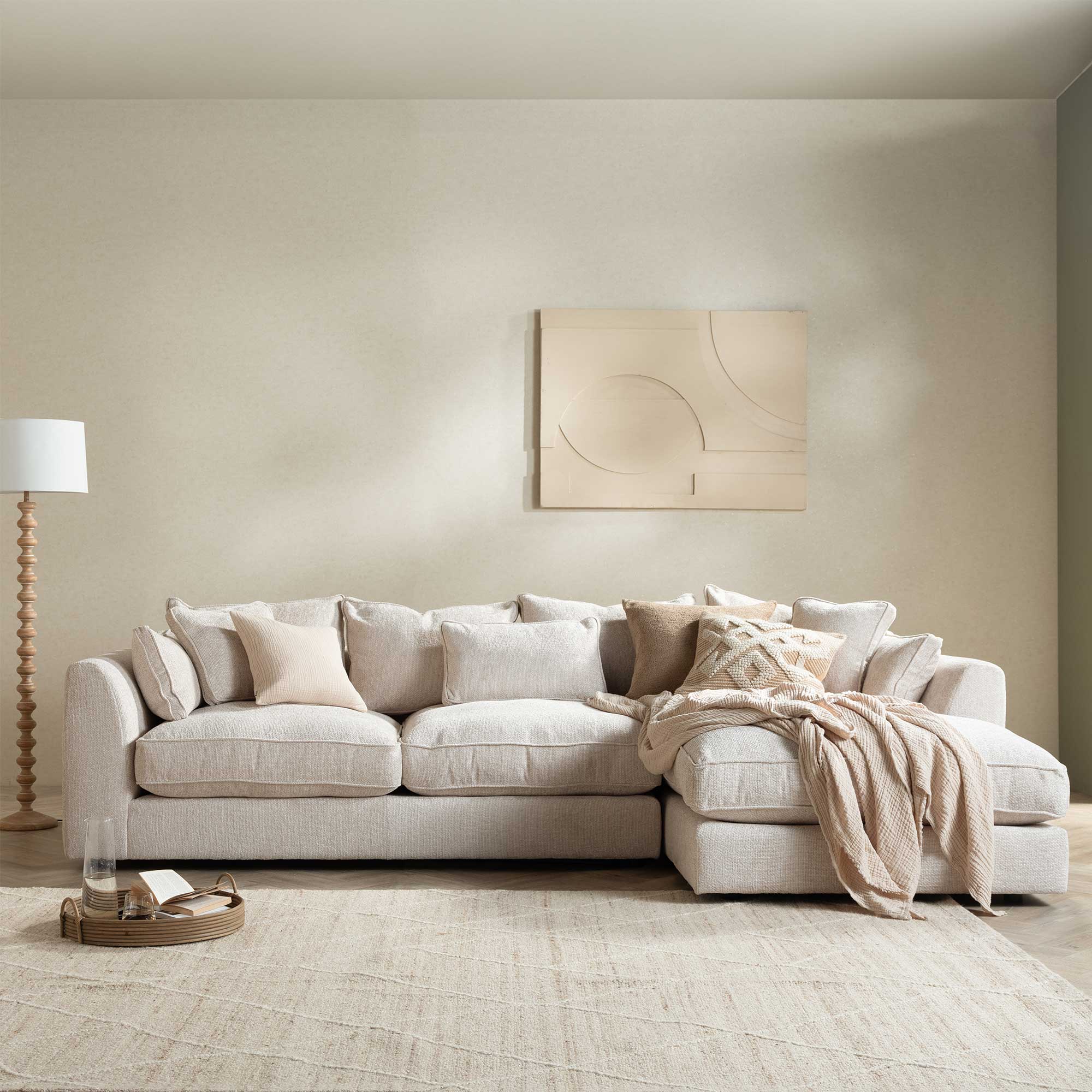 Harrington Neutral Large Plush Fabric Right Hand Corner Sofa